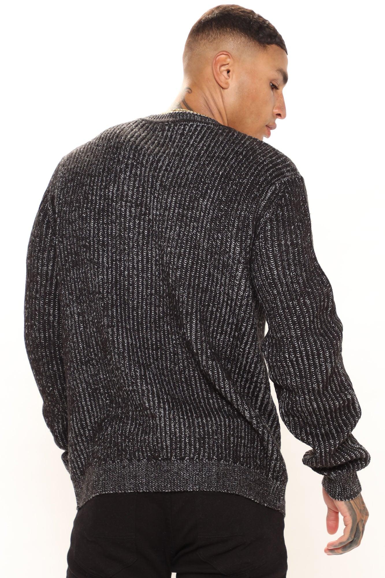 Heavy Ribbed Pullover Sweater - Black/combo Product Image