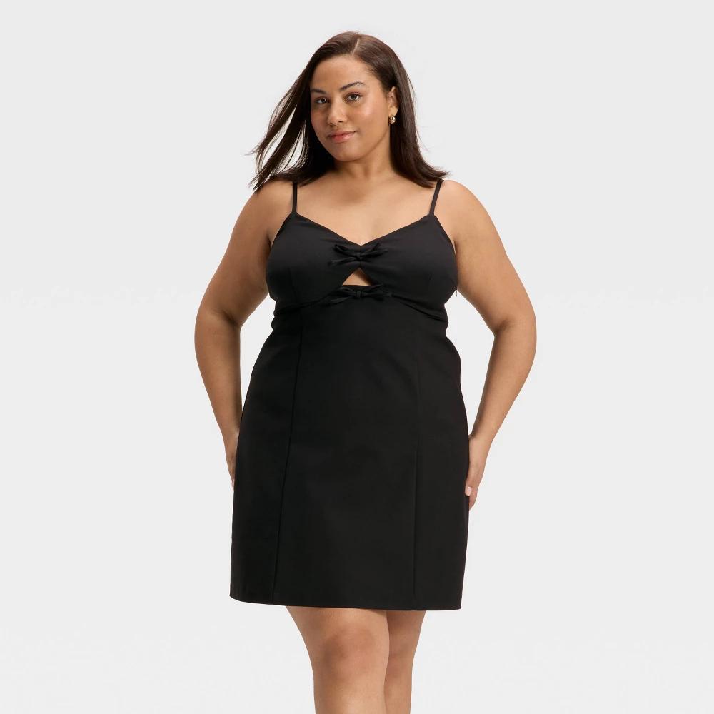 Women's Bow Mini A-Line Dress - A New Day™ Black Product Image