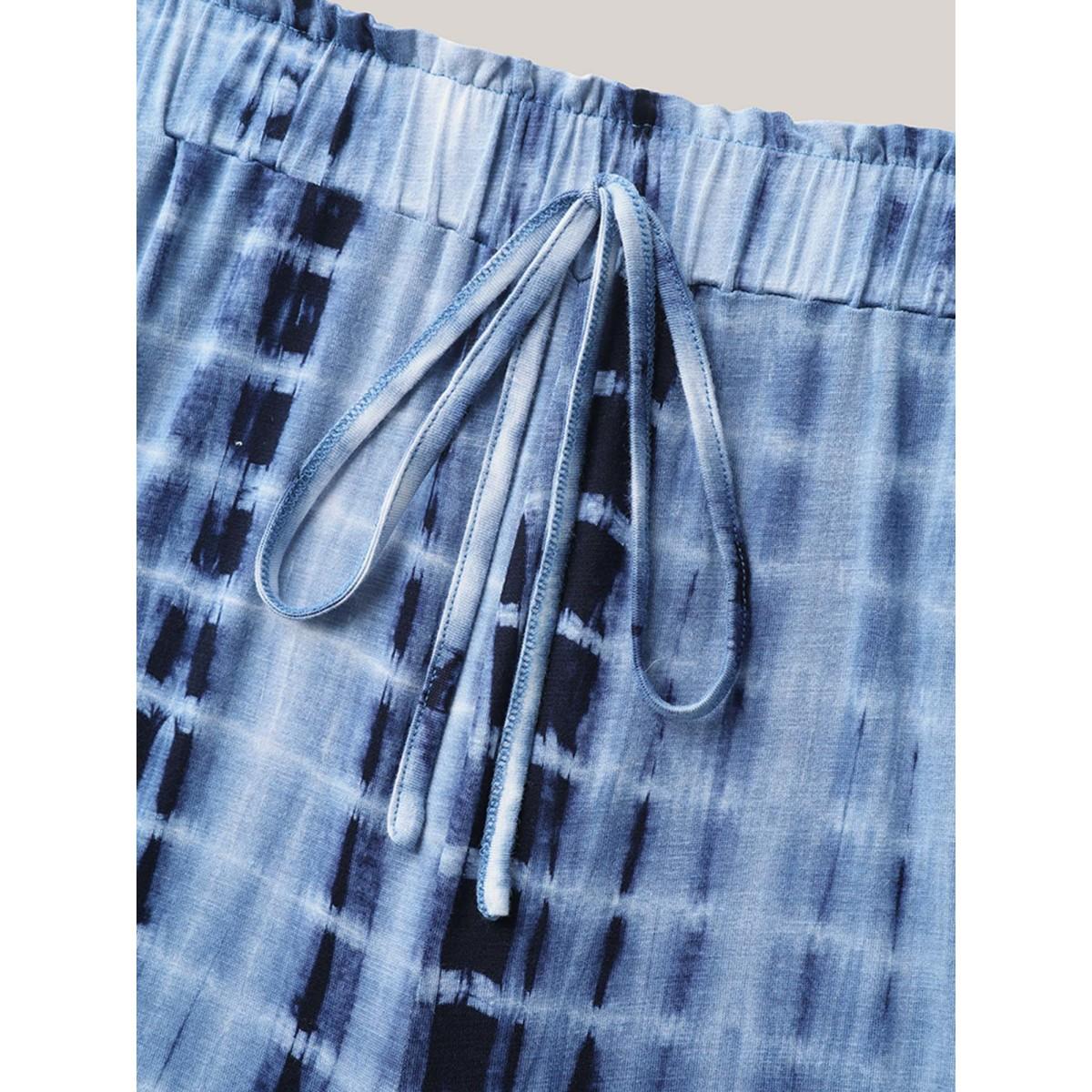 Plus Size Tie-Dye Wide-Leg Pants Women Indigo Casual Wide Leg Mid Rise Everyday-Casual Pants BloomChic 18-20/2X Product Image