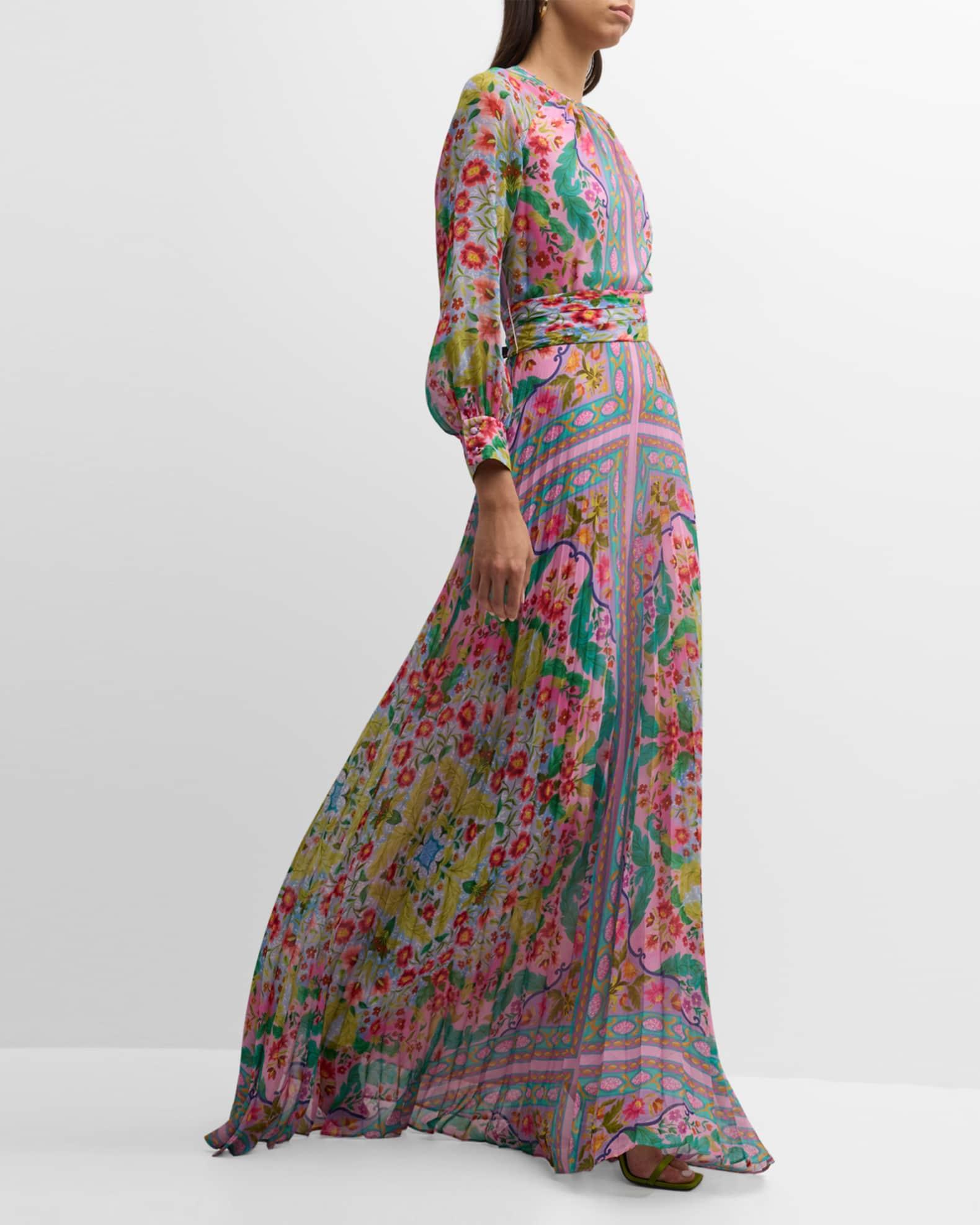 Pleated Floral-Print Chiffon Gown Product Image