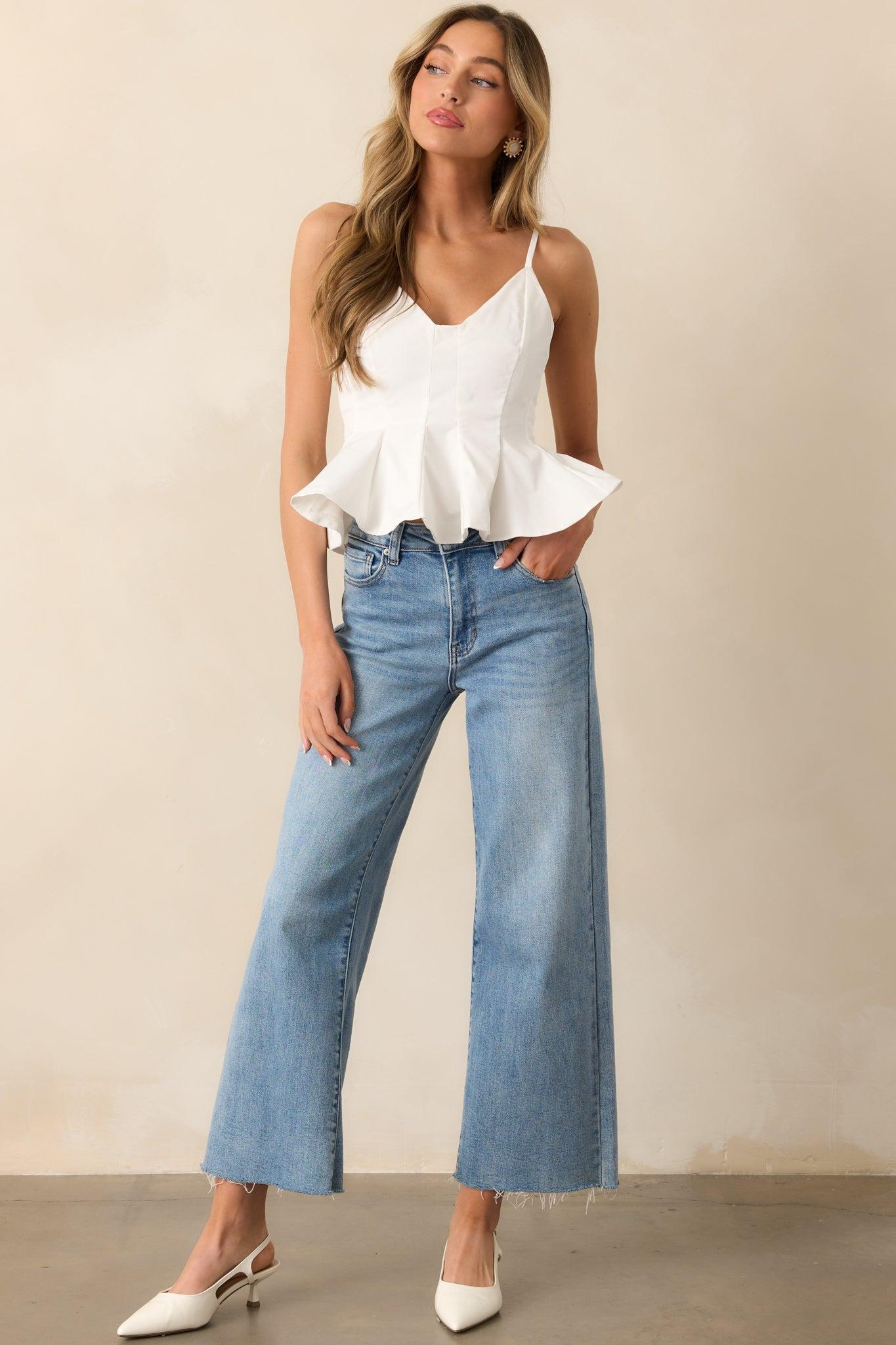 My Only Muse White Sleeveless Peplum Crop Top Product Image