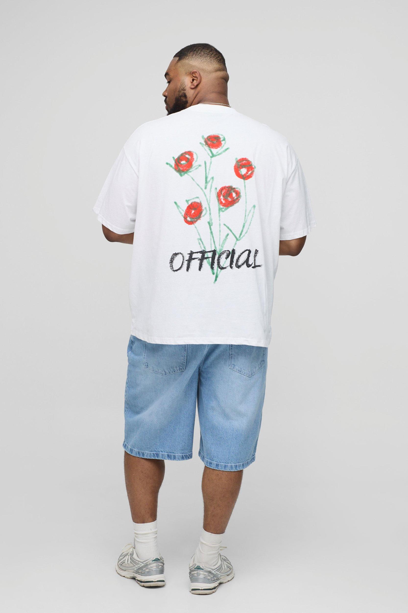 Plus Oversized Extended Neck Doodle Floral Print T-Shirt | boohooMAN USA Product Image