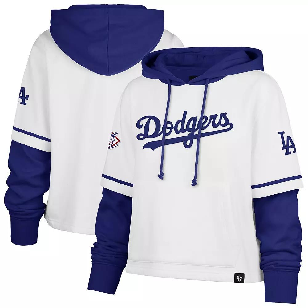 Women's '47 White Los Angeles Dodgers Trifecta Shortstop Cropped Pullover Hoodie, Size: Small Product Image