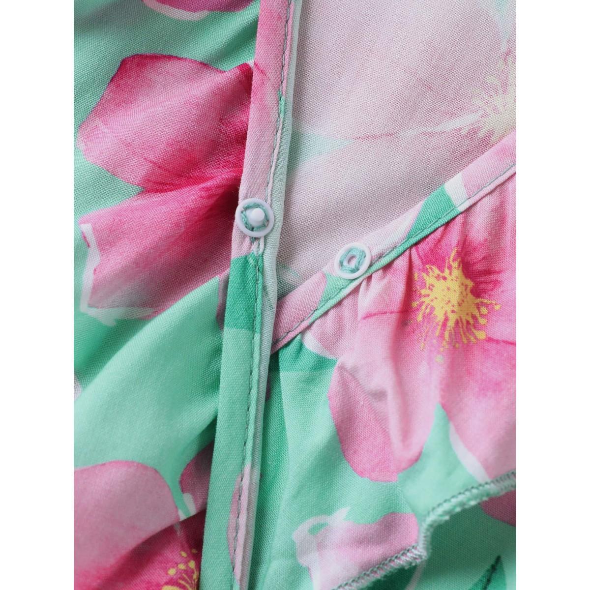 Plus Size Rayon Floral Print Pockets Midi Dress Multicolor Women Overlap Collar Short sleeve Curvy BloomChic 28/5X Product Image