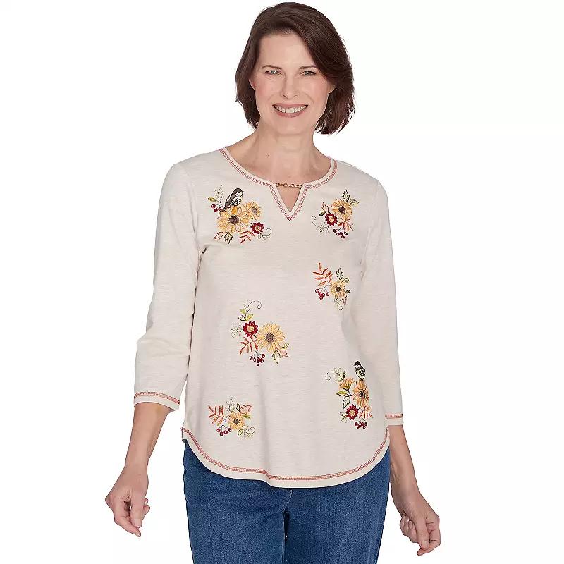 Women's Alfred Dunner Sunflowers & Birds Top, Size: Medium, Oatmeal Product Image