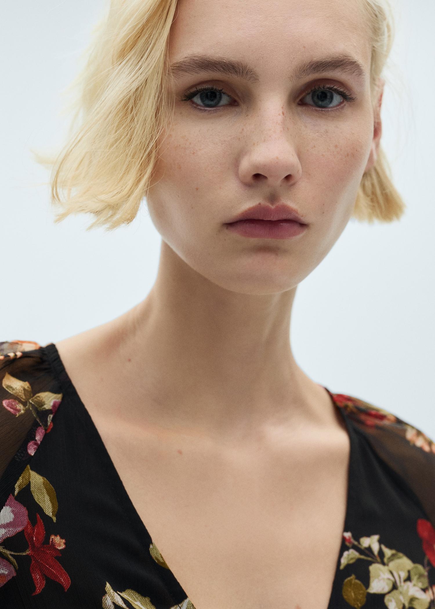 Floral puff-sleeve dress - Women | MANGO USA Product Image