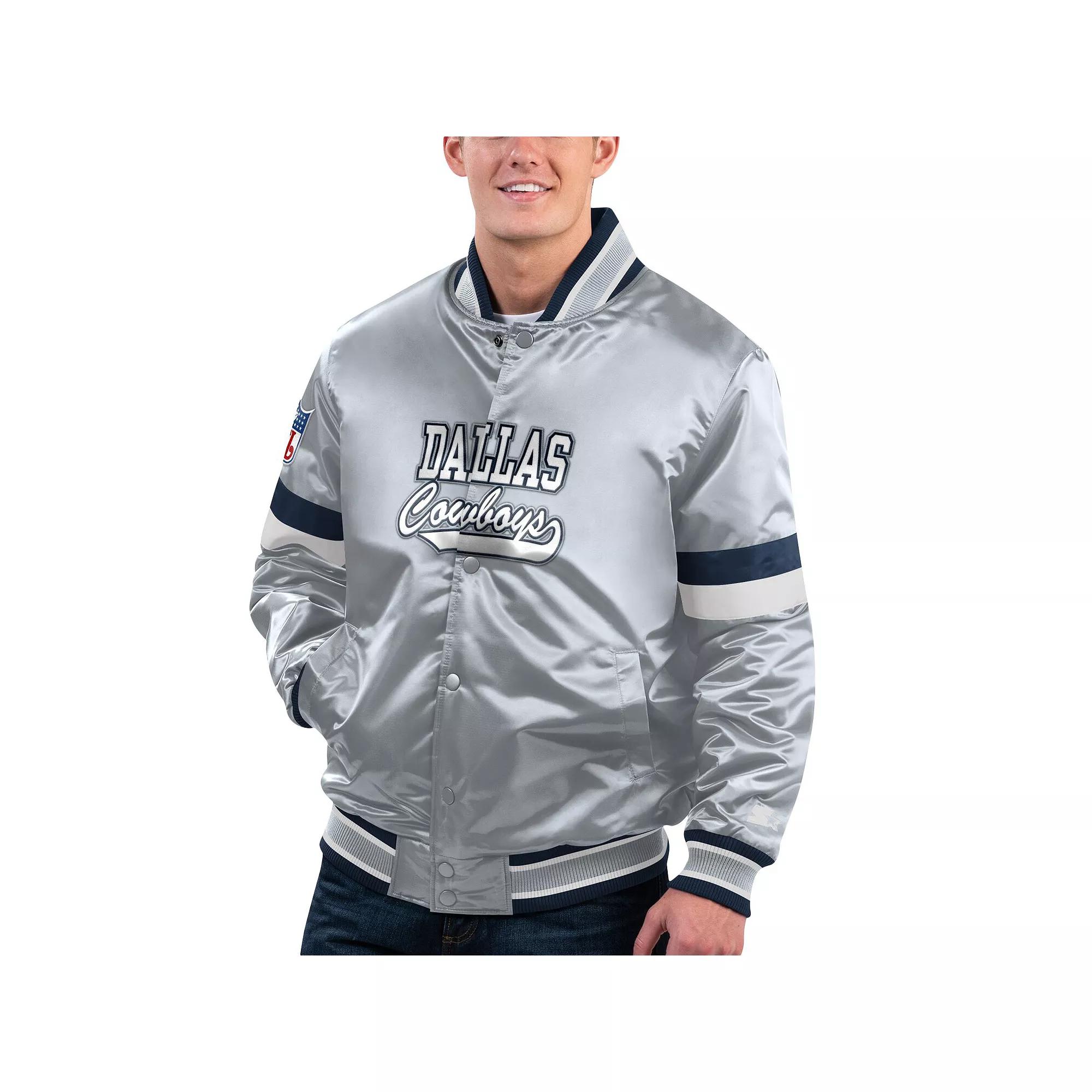 Mens Starter Gray Dallas Cowboys Home Game Satin Full-Snap Varsity Jacket Product Image