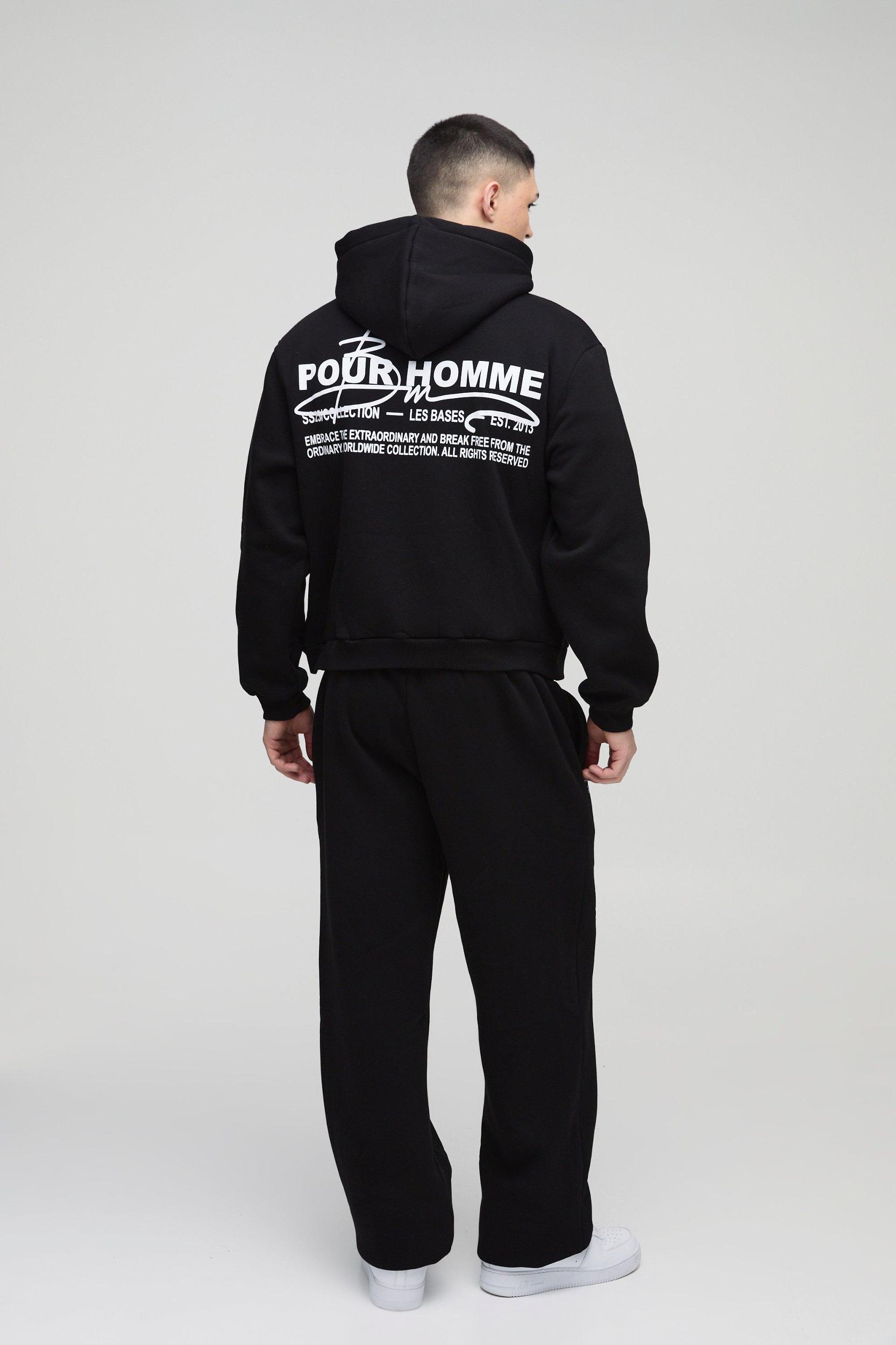 Oversized Boxy Homme Print Zip Through Hooded Tracksuit | boohooMAN USA Product Image