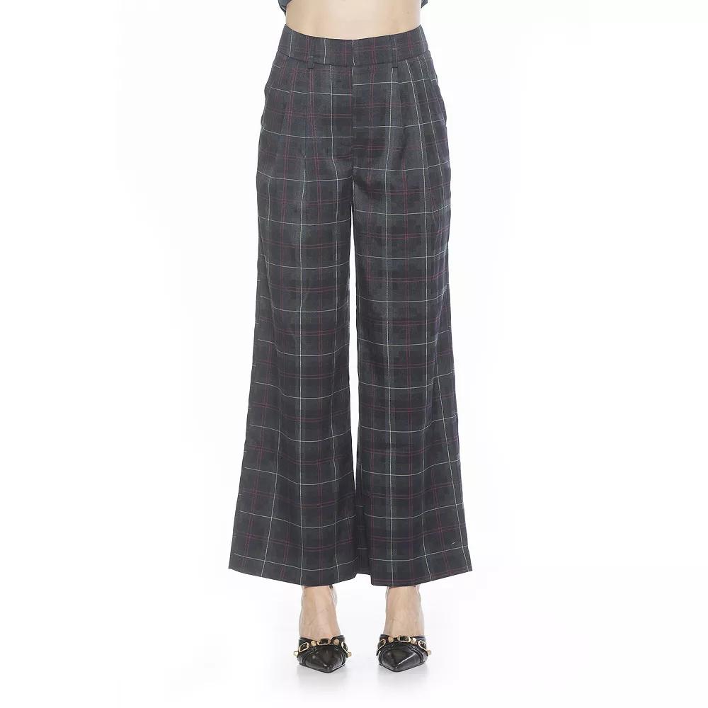 Women's ALEXIA ADMOR Elodie Plaid Front Zip Wide Leg Pants,  Product Image