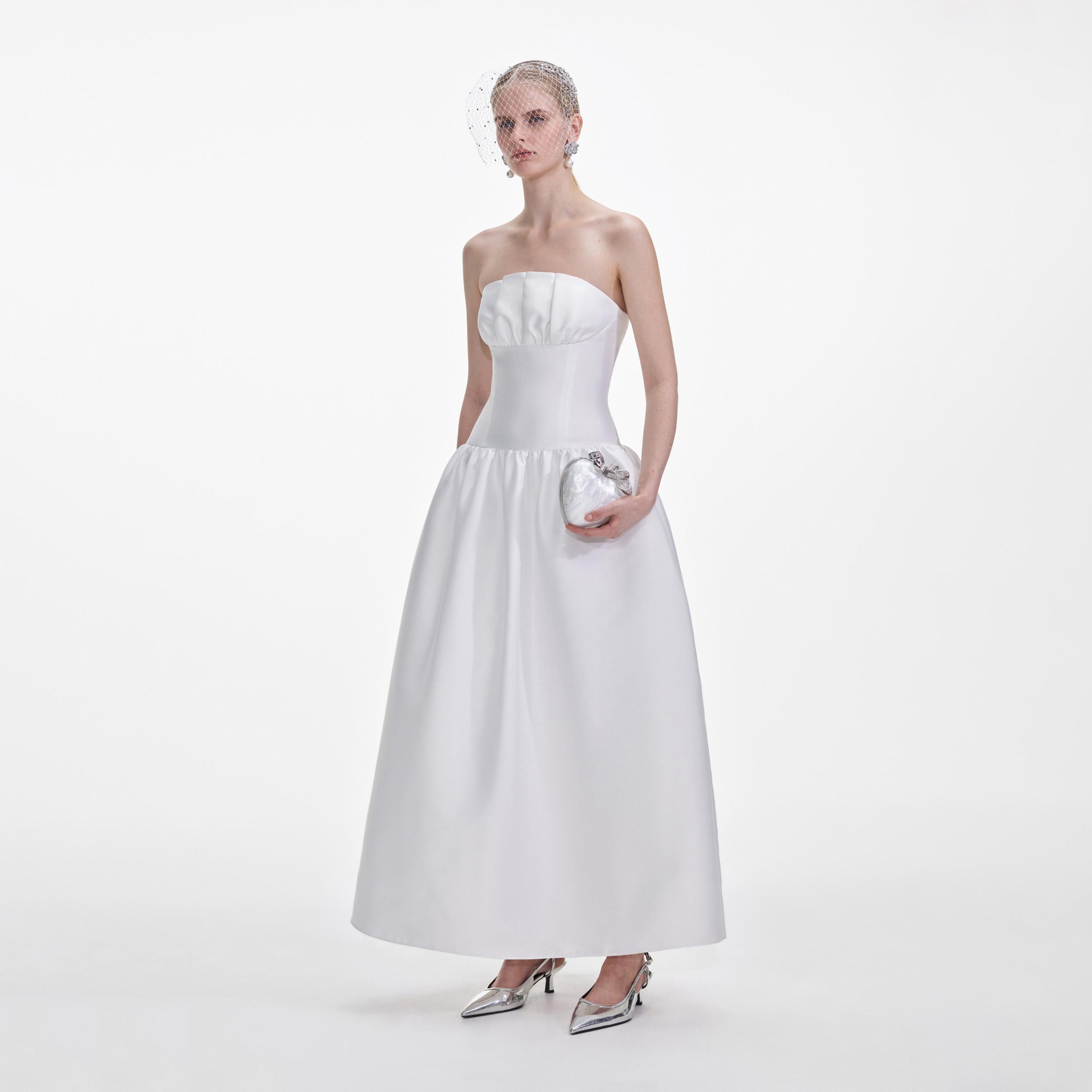 White Taffeta Maxi Dress Product Image