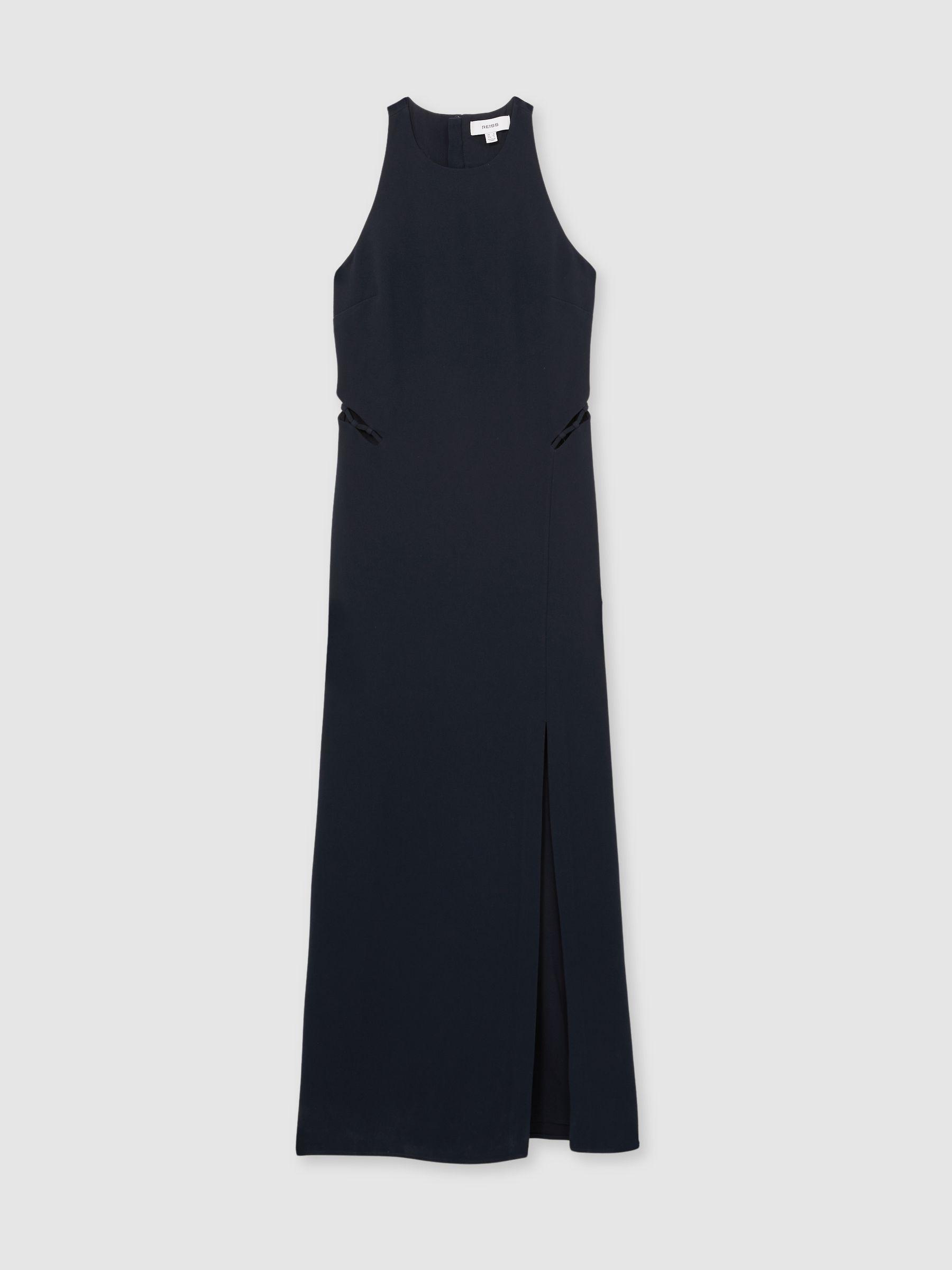 Ladder-Trim Sleeveless Maxi Dress in Navy Product Image