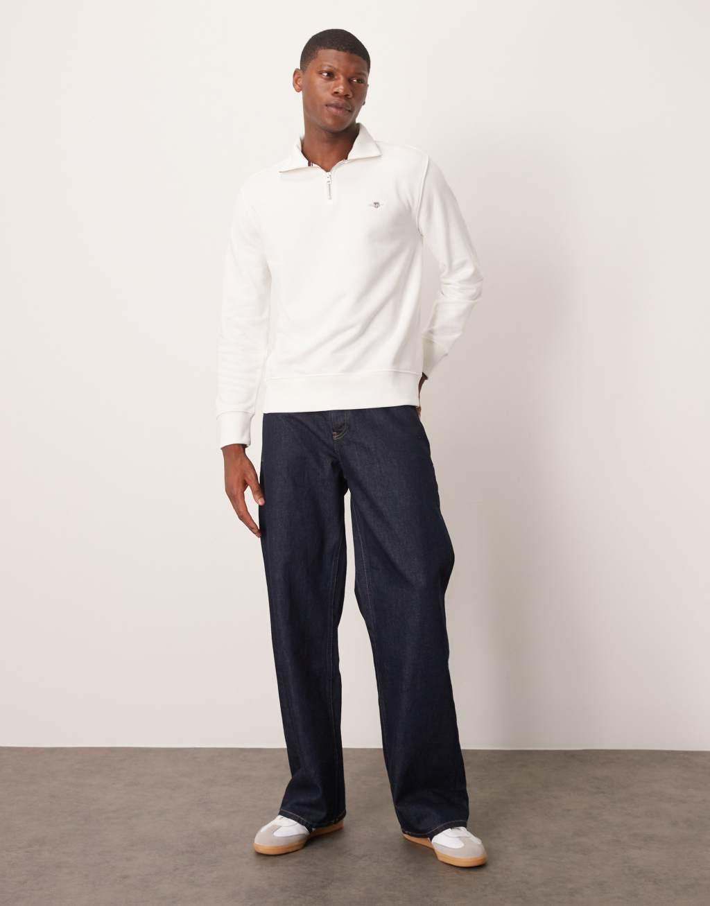GANT shield logo half zip sweatshirt in off-white Product Image