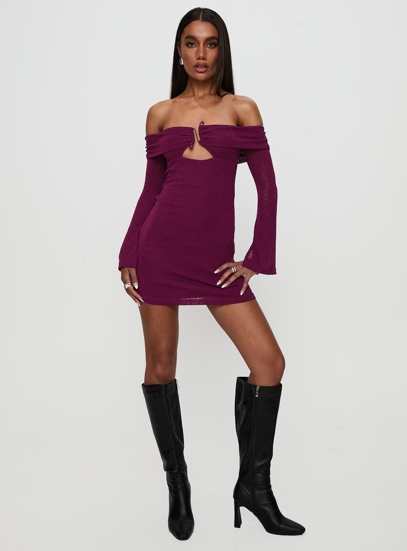 Firenza Long Sleeve Mini Dress Purple Product Image