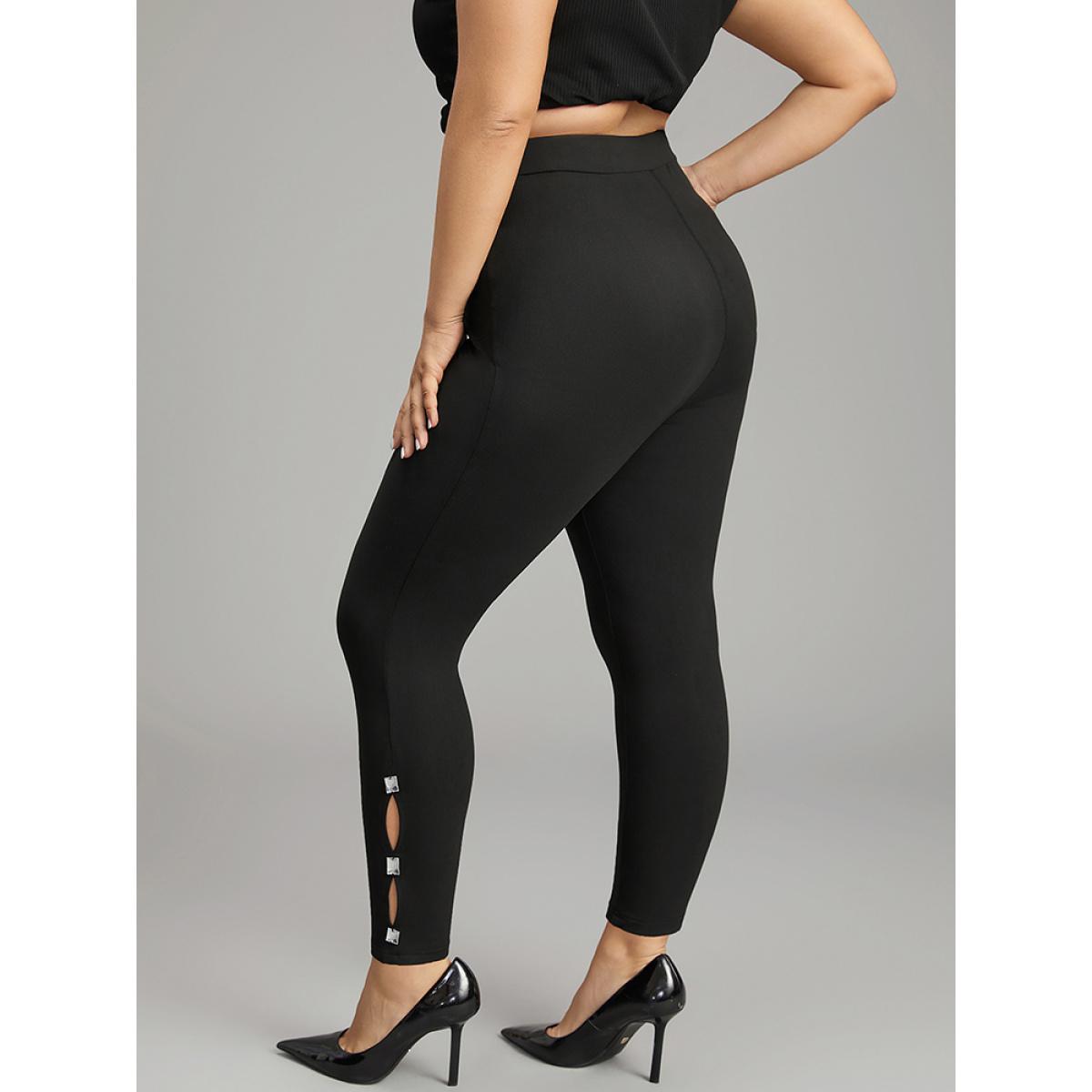 Plus Size Rhinestone High Rise Skinny Leggings Women Black Elegant High stretch Skinny High Rise Dailywear Leggings BloomChic 12/L Product Image