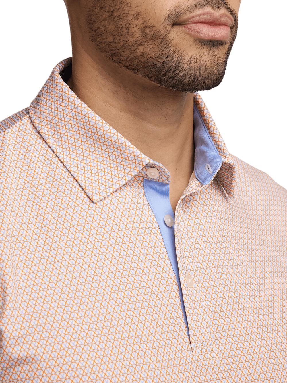 Performance Blend Three Button Polo - Orange Multi Product Image