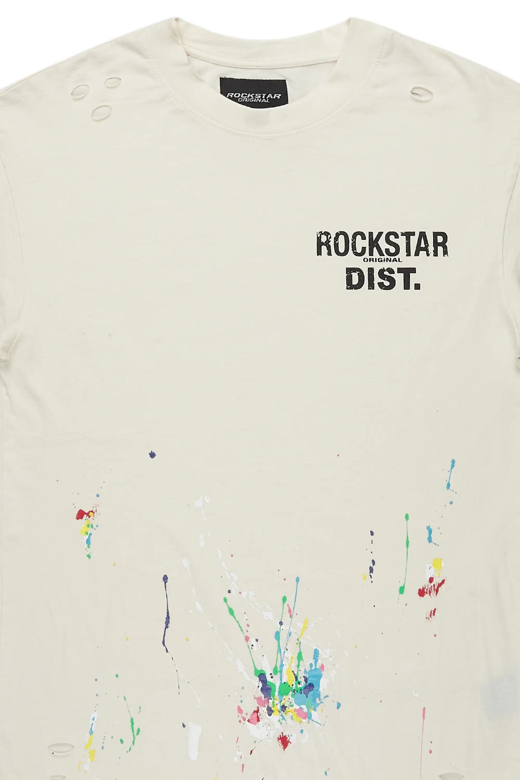 Ramsay Vintage Sand Oversized Distressed Graphic T-Shirt Male Product Image