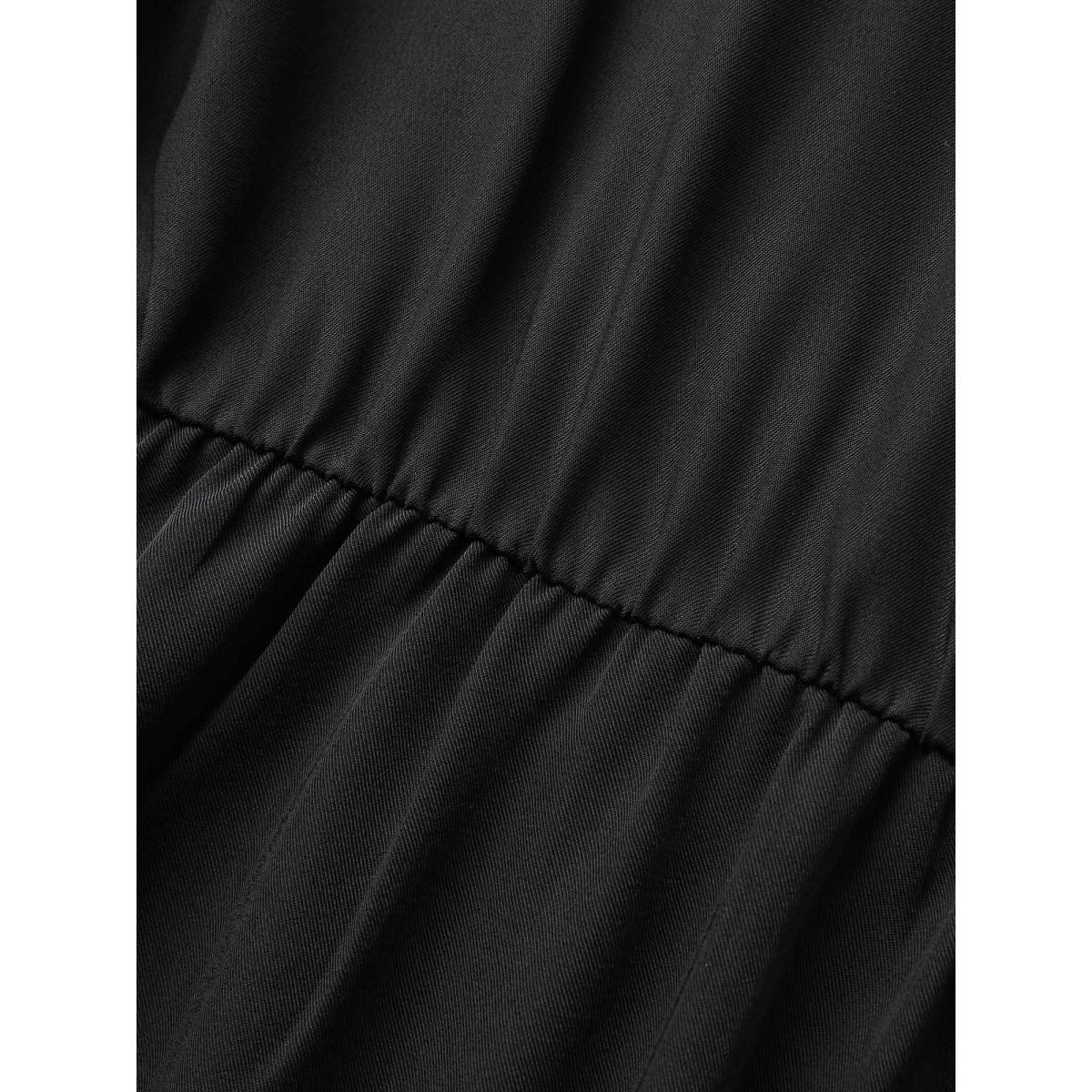 Plus Size Black Plain Cut Out Gathered Flutter Sleeve Blouse Women Work From Home Short sleeve Round Neck Work Blouses BloomChic 18-20/2X Product Image