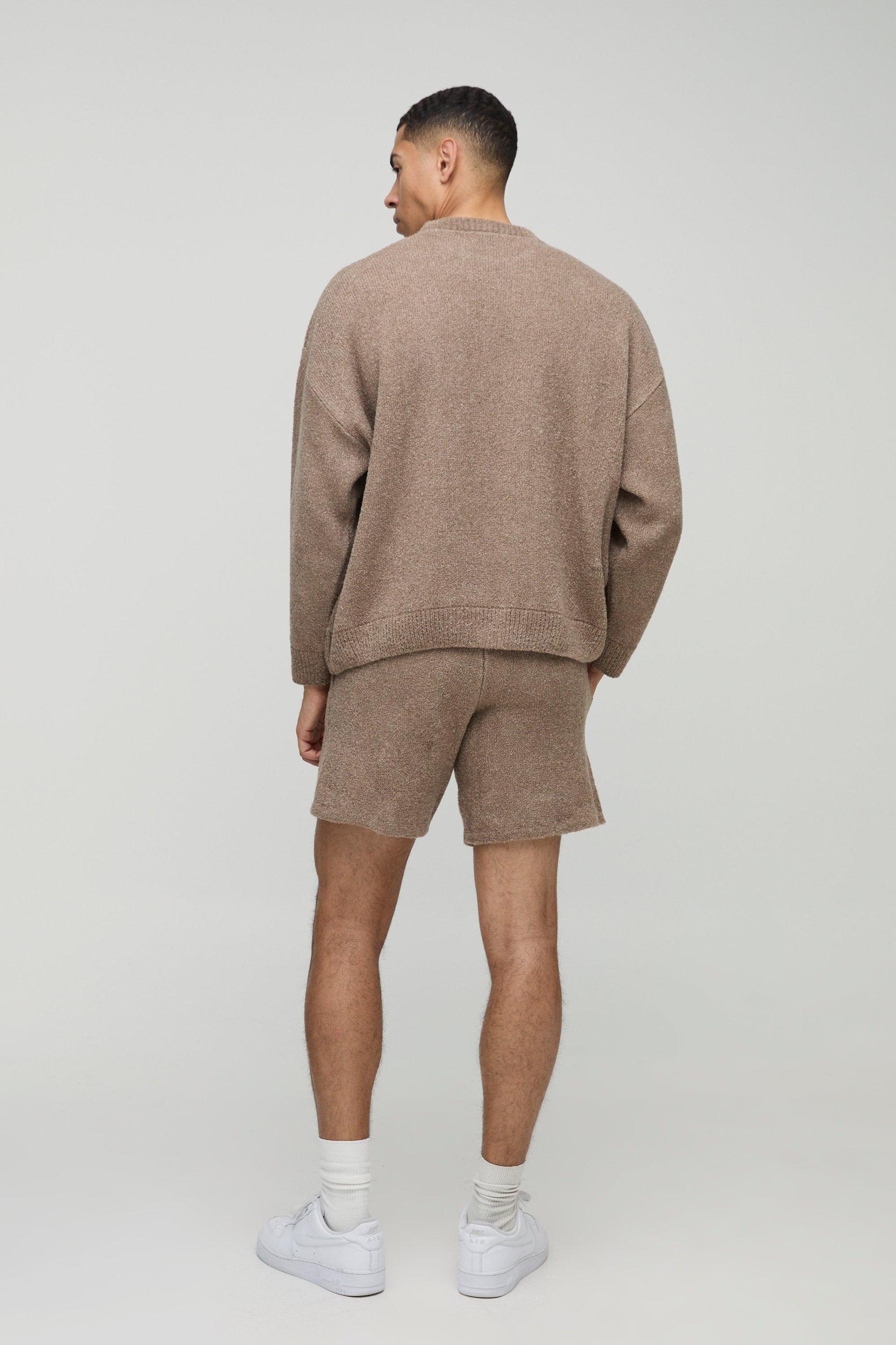 Boxy Fit Boucle BM Knitted Sweater and Shorts Set | boohooMAN USA Product Image