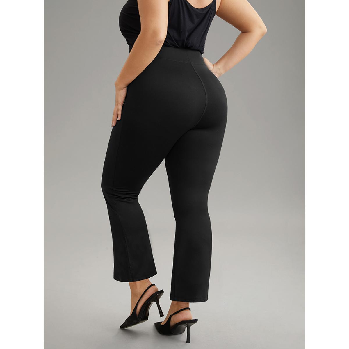 Plus Size Solid Elastic Waist Bootcut High Rise Leggings Women Black Casual High stretch Bootcut High Rise Dailywear Leggings BloomChic 14-16/1X Product Image