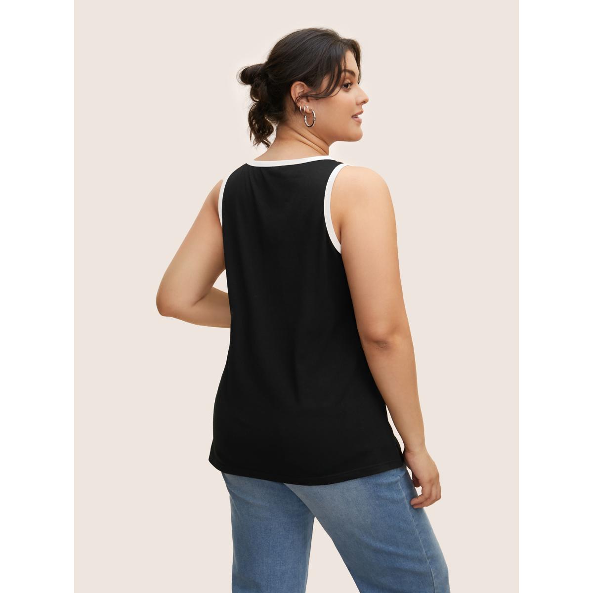 Plus Size Round Neck Contrast Trim Tank Top Women Black Casual Contrast Round Neck Everyday Tank Tops Camis BloomChic 22-24/3X Product Image