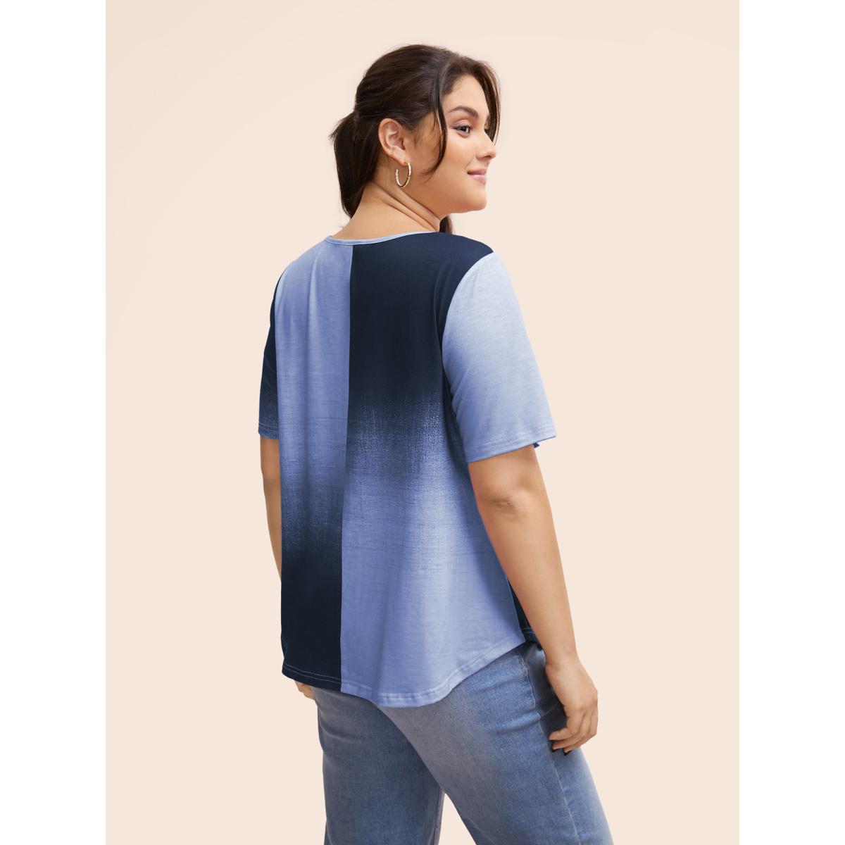 Plus Size Ombre Heather Contrast Round Neck T-shirt Mauve Women Casual Non Round Neck Everyday T-shirts BloomChic 22-24/3X Product Image