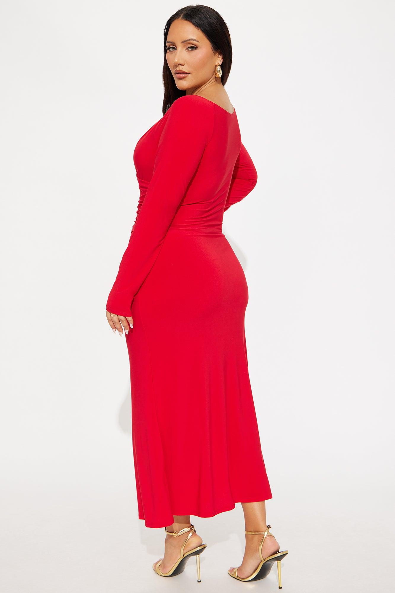 Carol Off Shoulder Midi Dress - Red Female Product Image