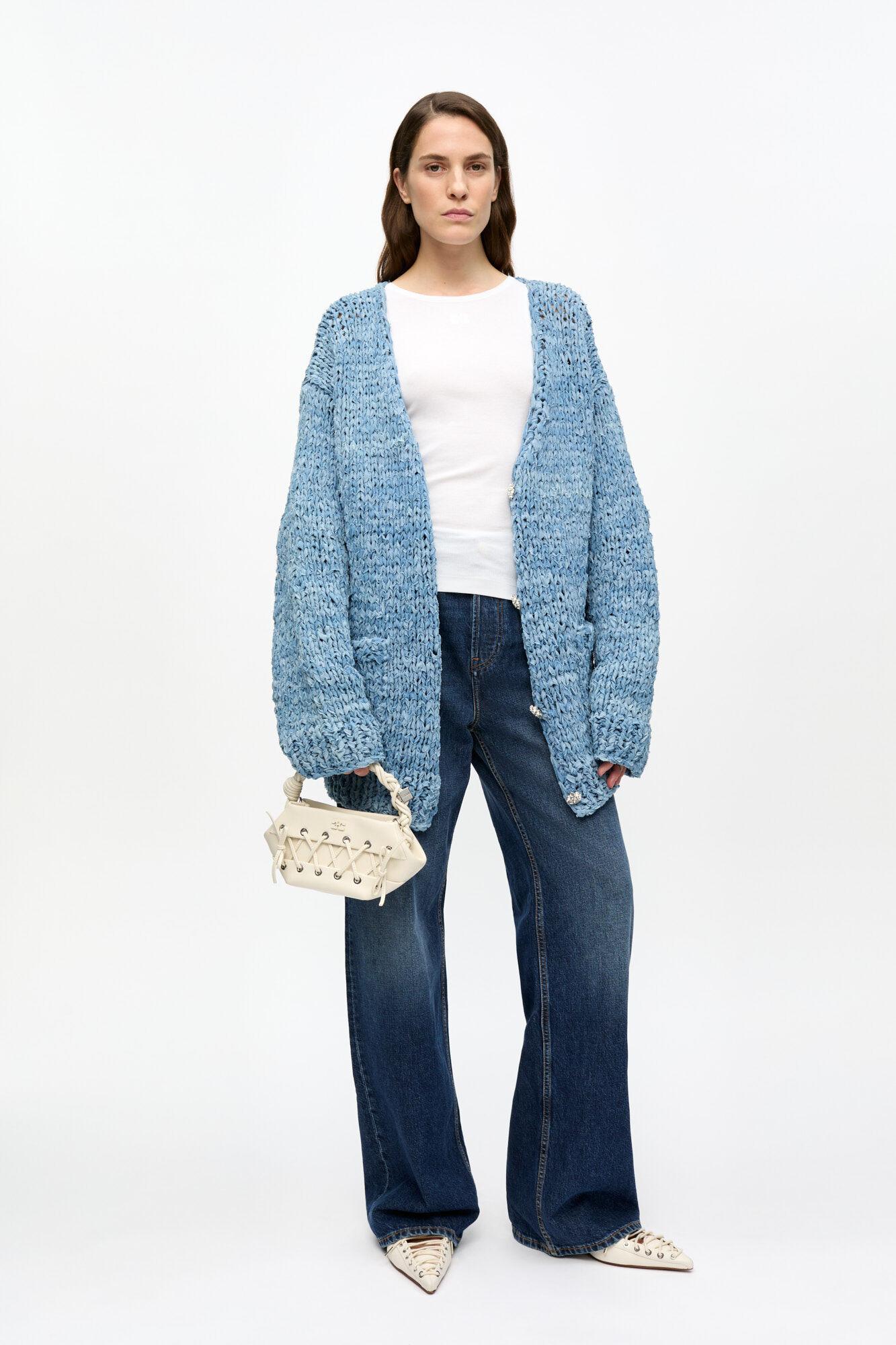 Blue Denim Handknit Cardigan Product Image