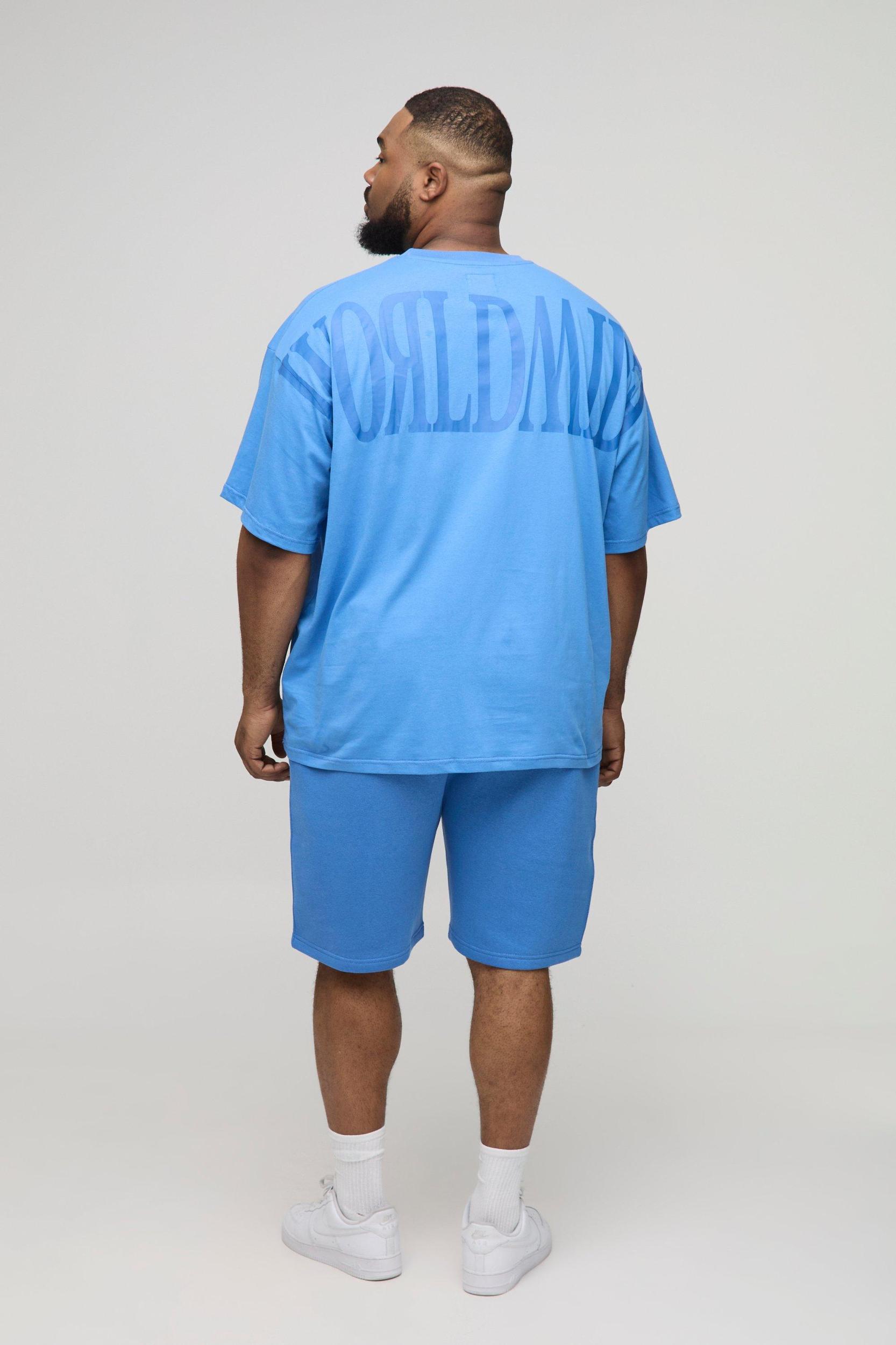 Plus Oversized Worldwide Over Seam Print T-Shirt & Short Set | boohooMAN USA Product Image