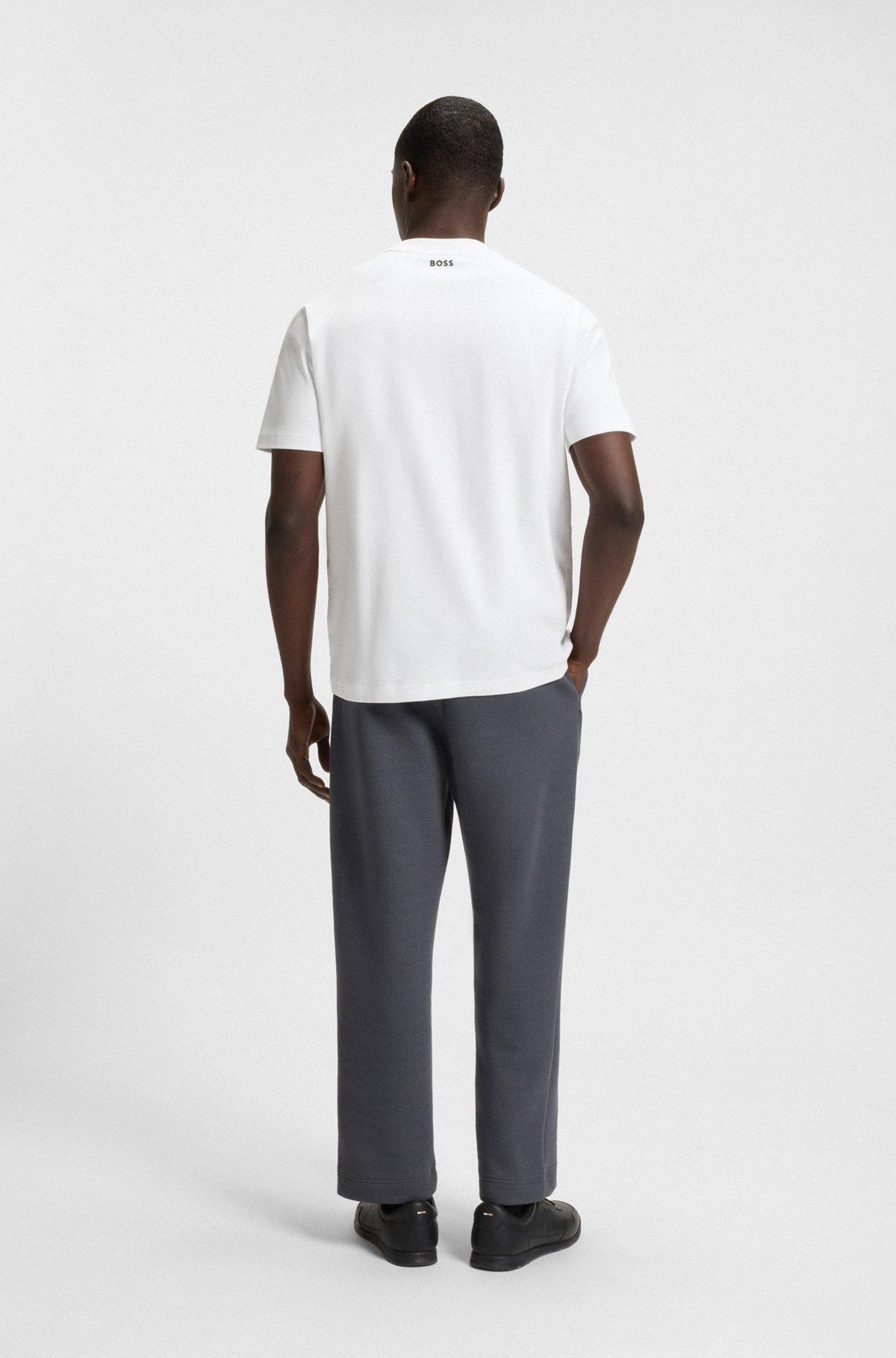 BOSS - Relaxed-fit T-shirt with tennis-inspired mesh-print logo - White Product Image