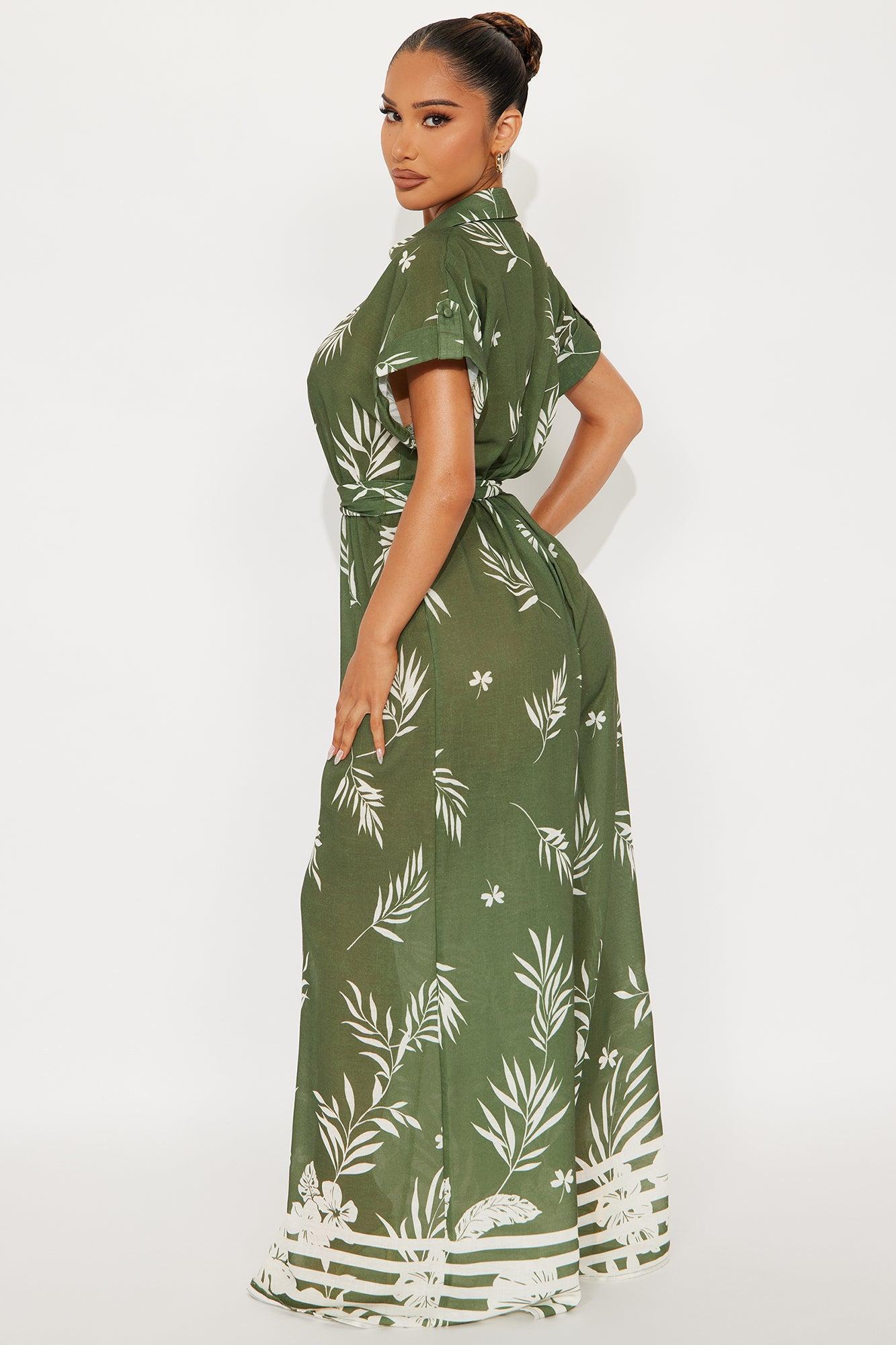 On A Misson Linen Jumpsuit - Olive/combo Female Product Image