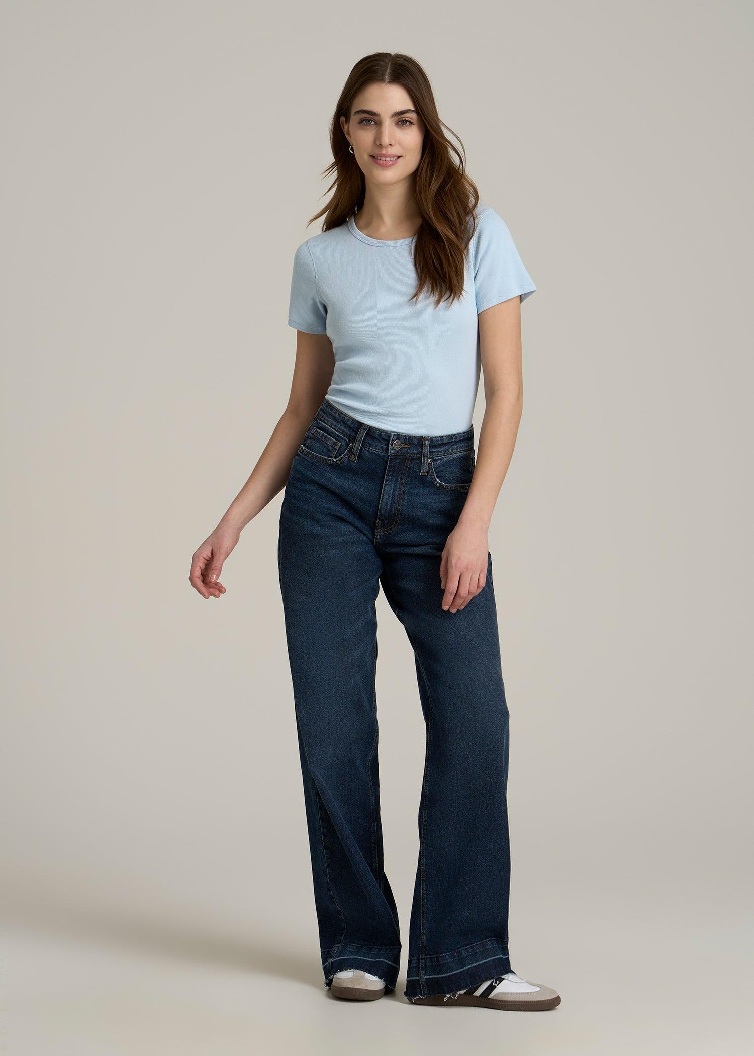 Short Sleeve Crew Neck Ribbed T-Shirt for Tall Women in Ice Blue Product Image