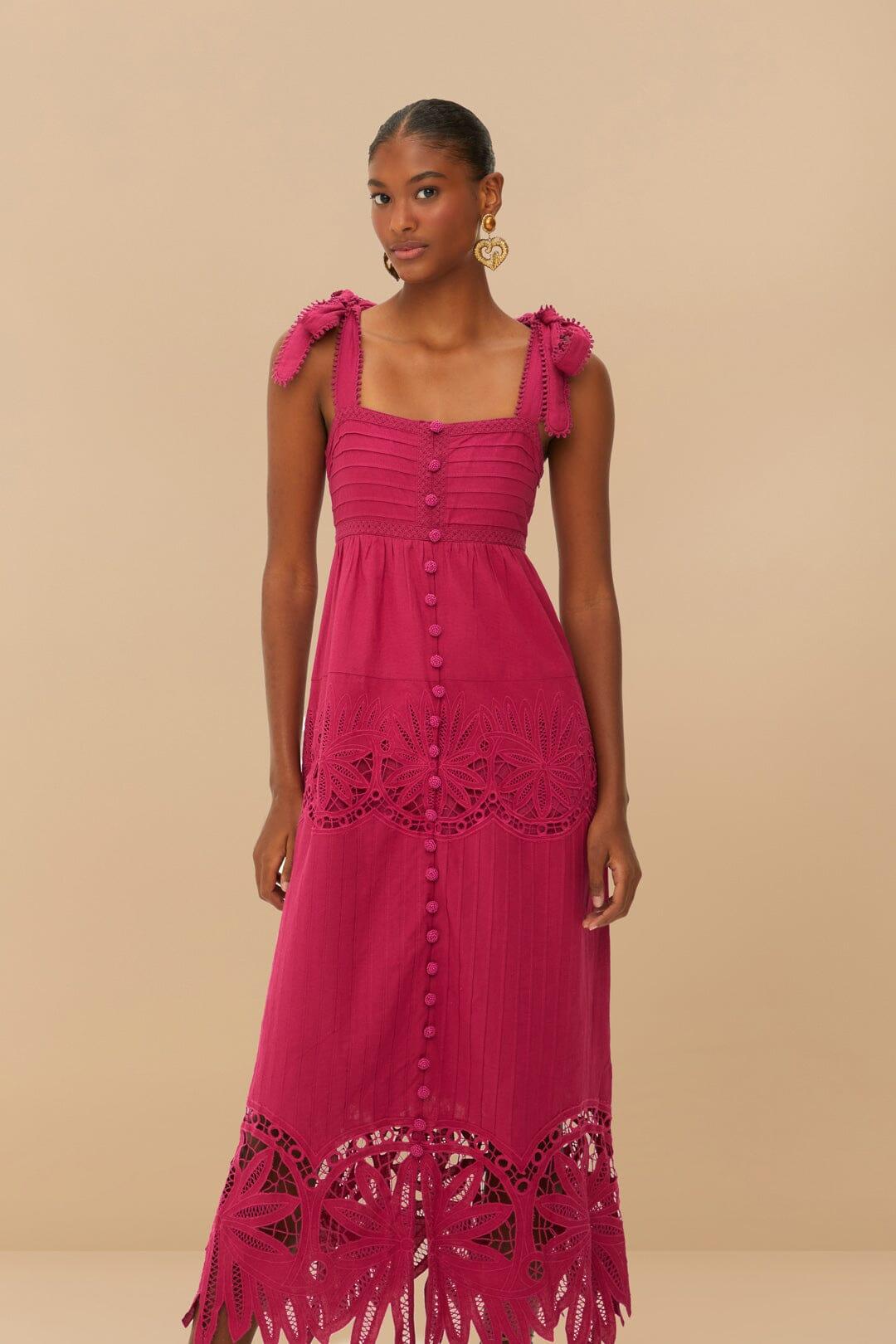 Pink Daisy Embroidered Sleeveless Midi Dress Product Image