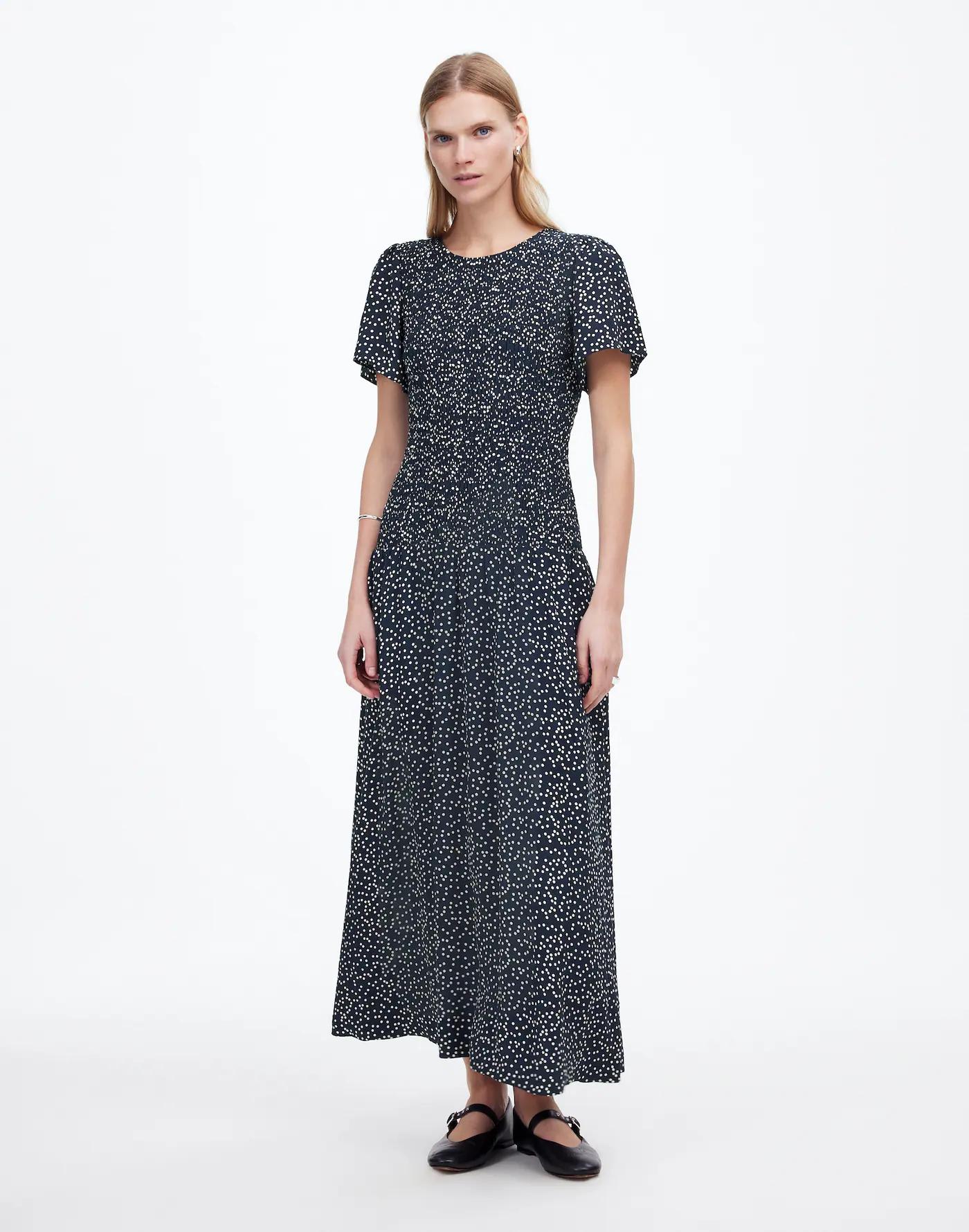 Flutter-Sleeve Smocked Midi Dress in Floral Product Image