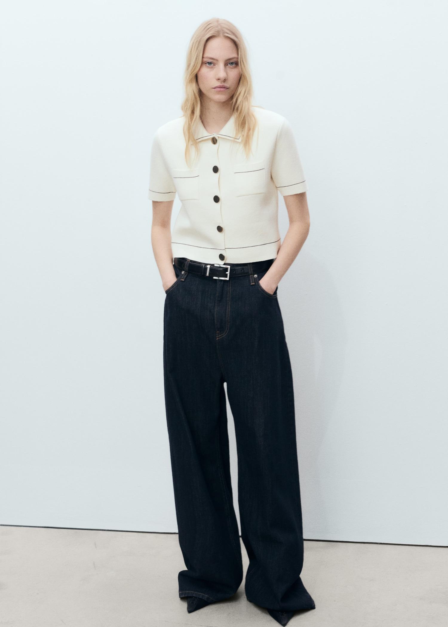 Cropped cardigan with contrasting trim - Women | MANGO USA Product Image