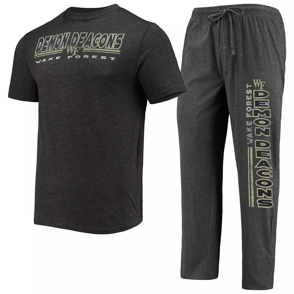 Men's Concepts Sport Heathered Charcoal/Black Wake Forest Demon Deacons Meter T-Shirt & Pants Sleep Set,  Product Image