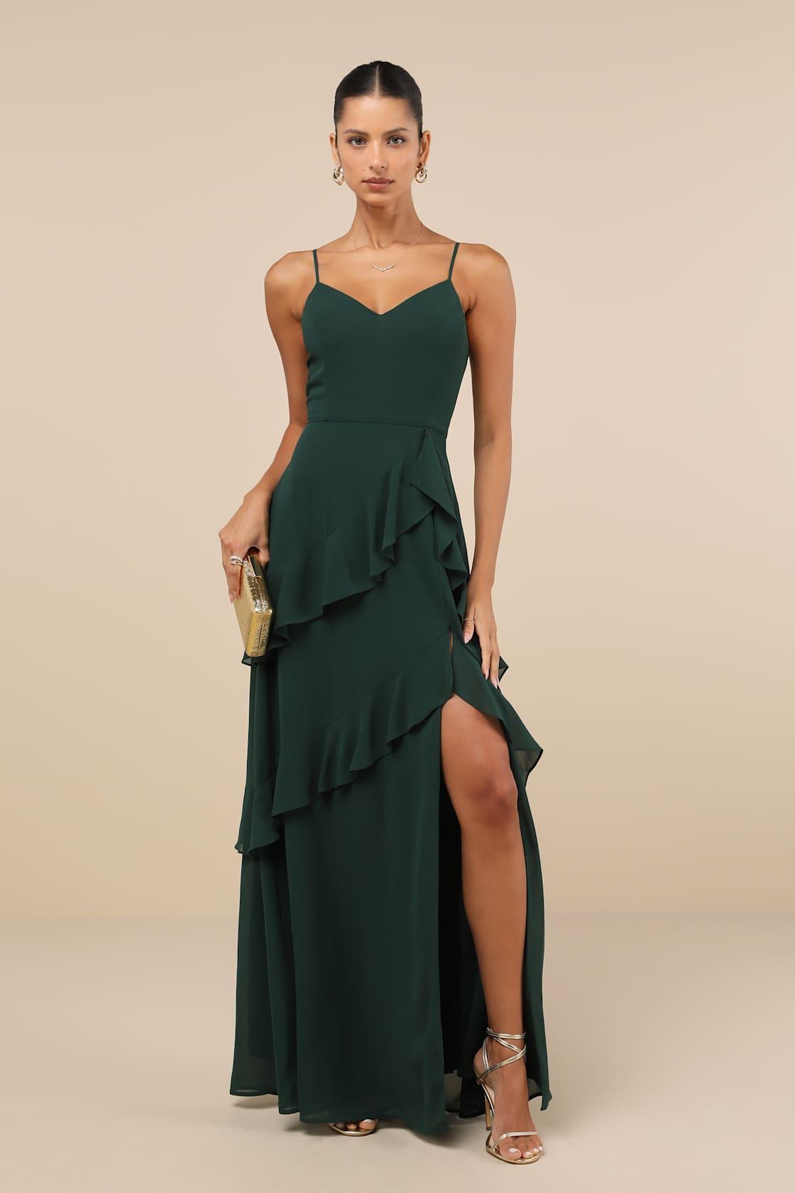Blessed with Beauty Forest Green Ruffled Sleeveless Maxi Dress Product Image