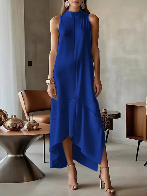 Sleeveless Split-Joint Split-Side High Neck Maxi Dresses Product Image