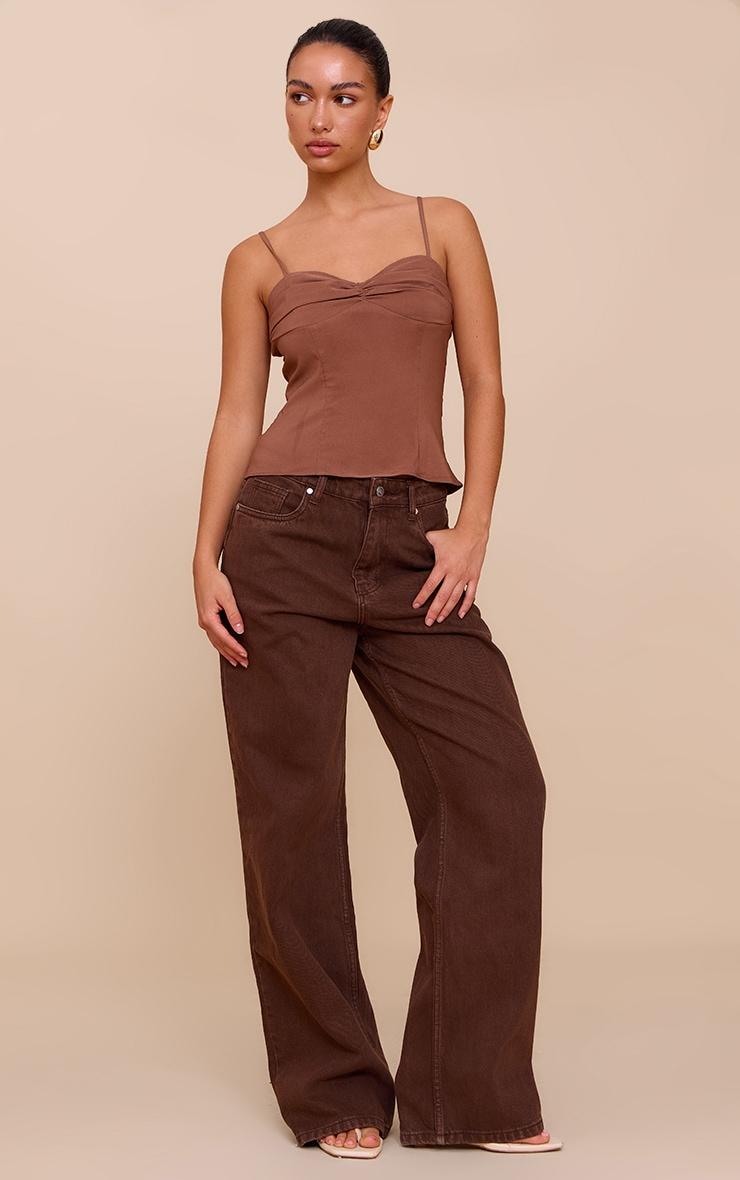 Brown Matte Satin Bust Detail Cami Product Image
