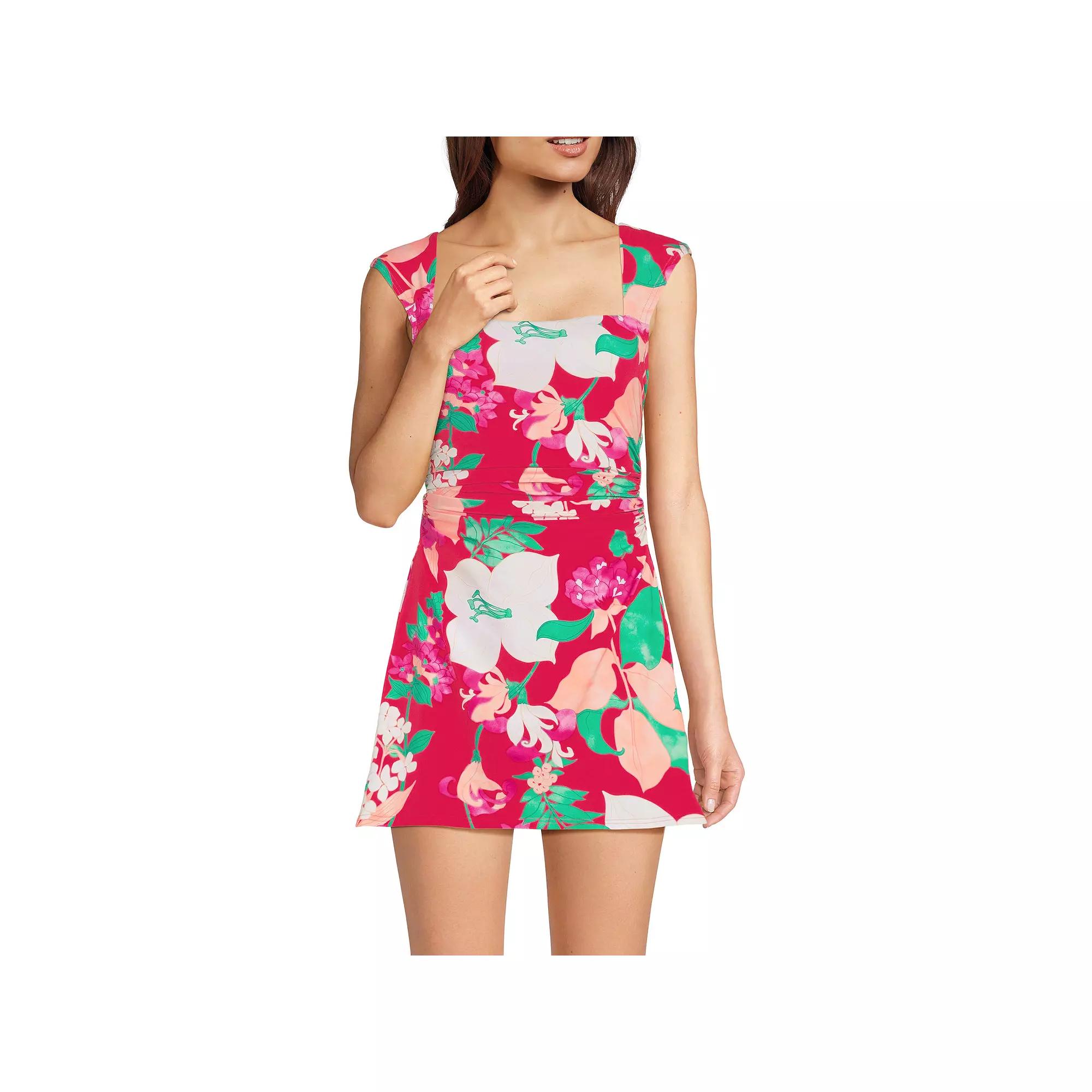 Women's Lands' End Smoothing Square Neck Ruched Swim Dress Swimsuit,  Product Image