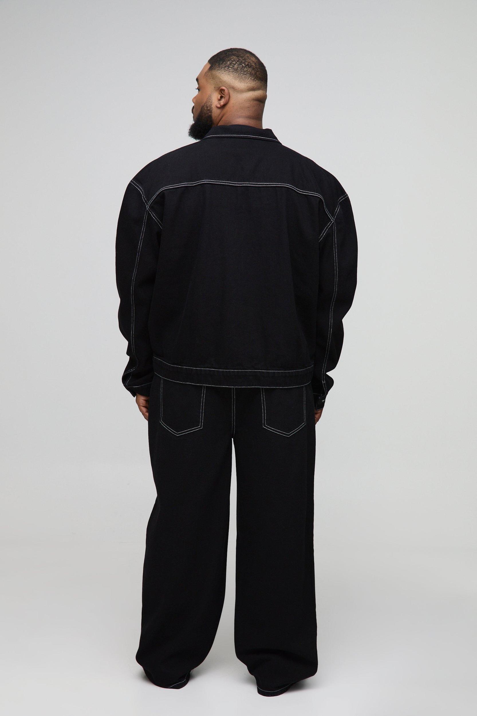 Plus Relaxed Rigid Contrast Stitch Jeans | boohooMAN USA Product Image