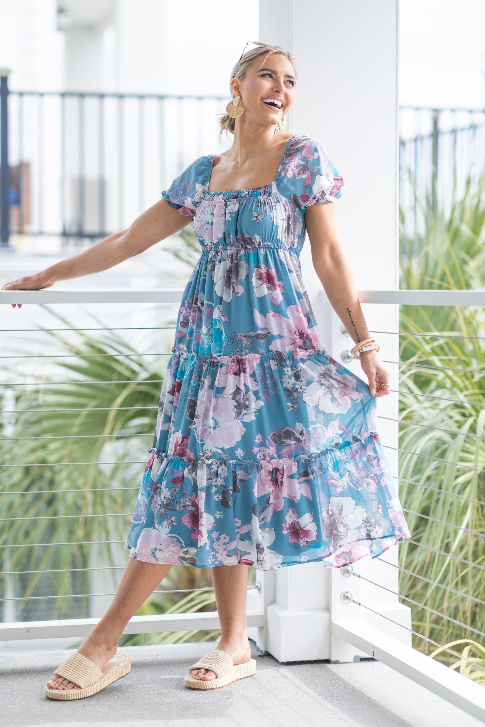 Floral Print Chiffon Midi Dress Product Image