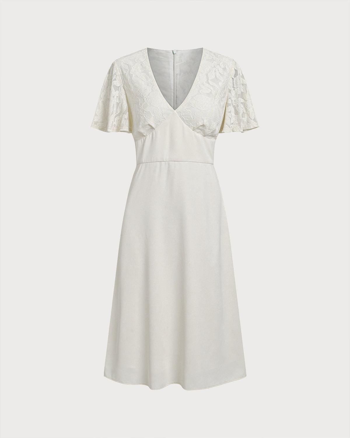 White Textured V-Neck Midi Dress Product Image