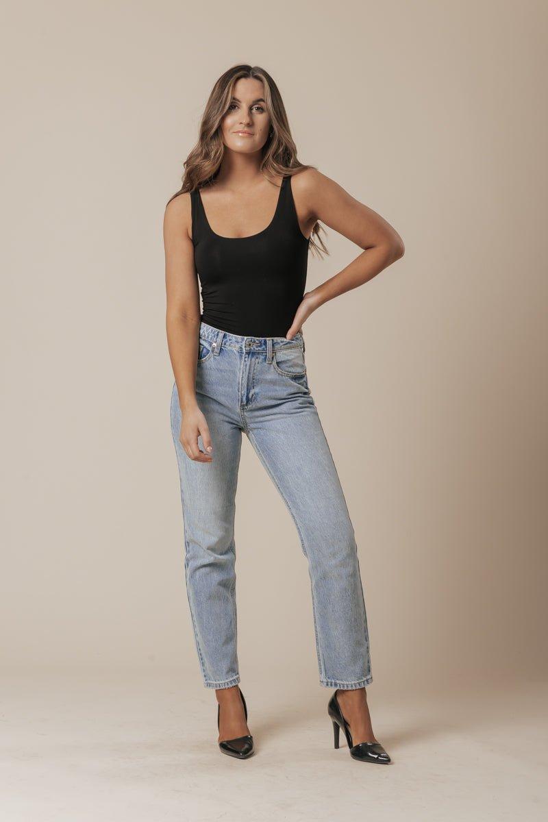 Scoop Neck Double Lined Jersey Tank - Black Product Image