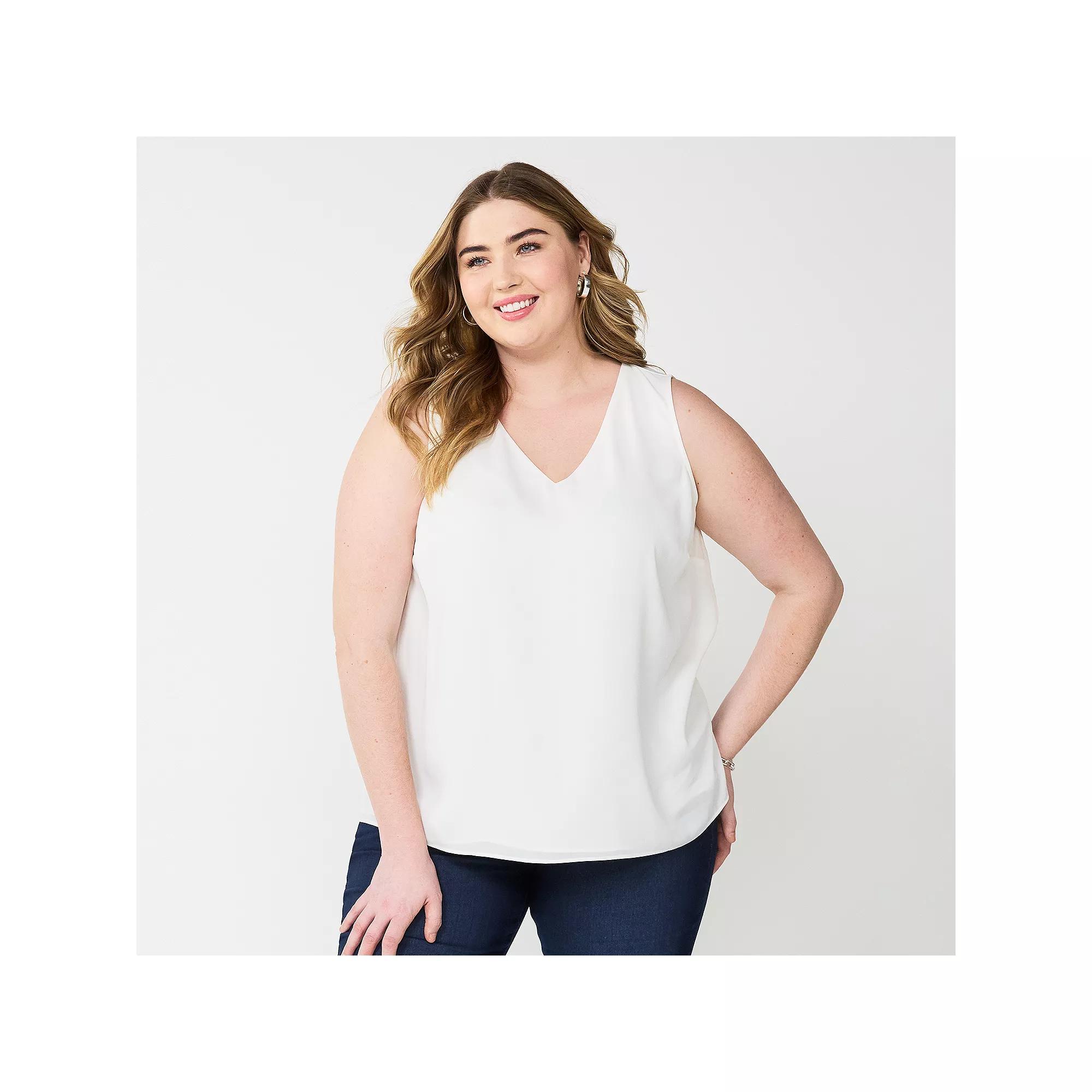Plus Size Nine West Essential V-Neck Tank Top, Women's, Size: 0X, Ivory Tusk Product Image