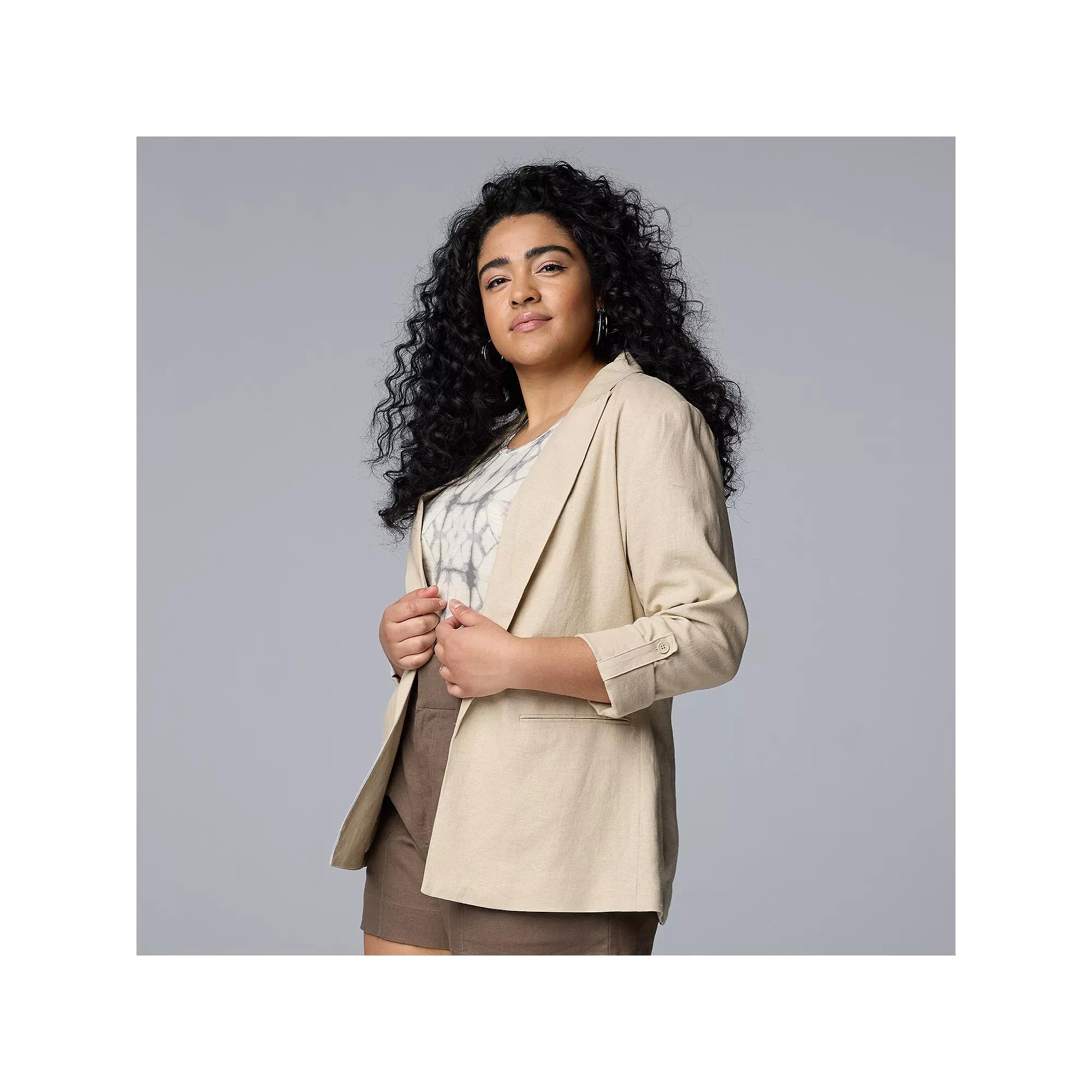 Plus Size Simply Vera Vera Wang Roll Tab Relaxed Blazer, Women's, Size: 1XL, White Pepper Product Image