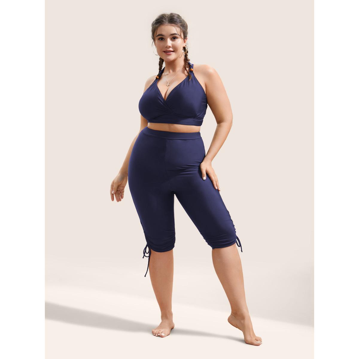 Plus Size Solid High Rise Drawstring Side Swim Bottom Women's Swimwear Indigo Beach Drawstring High stretch Skinny High Rise Curve Swim Bottoms BloomChic 30/6X Product Image
