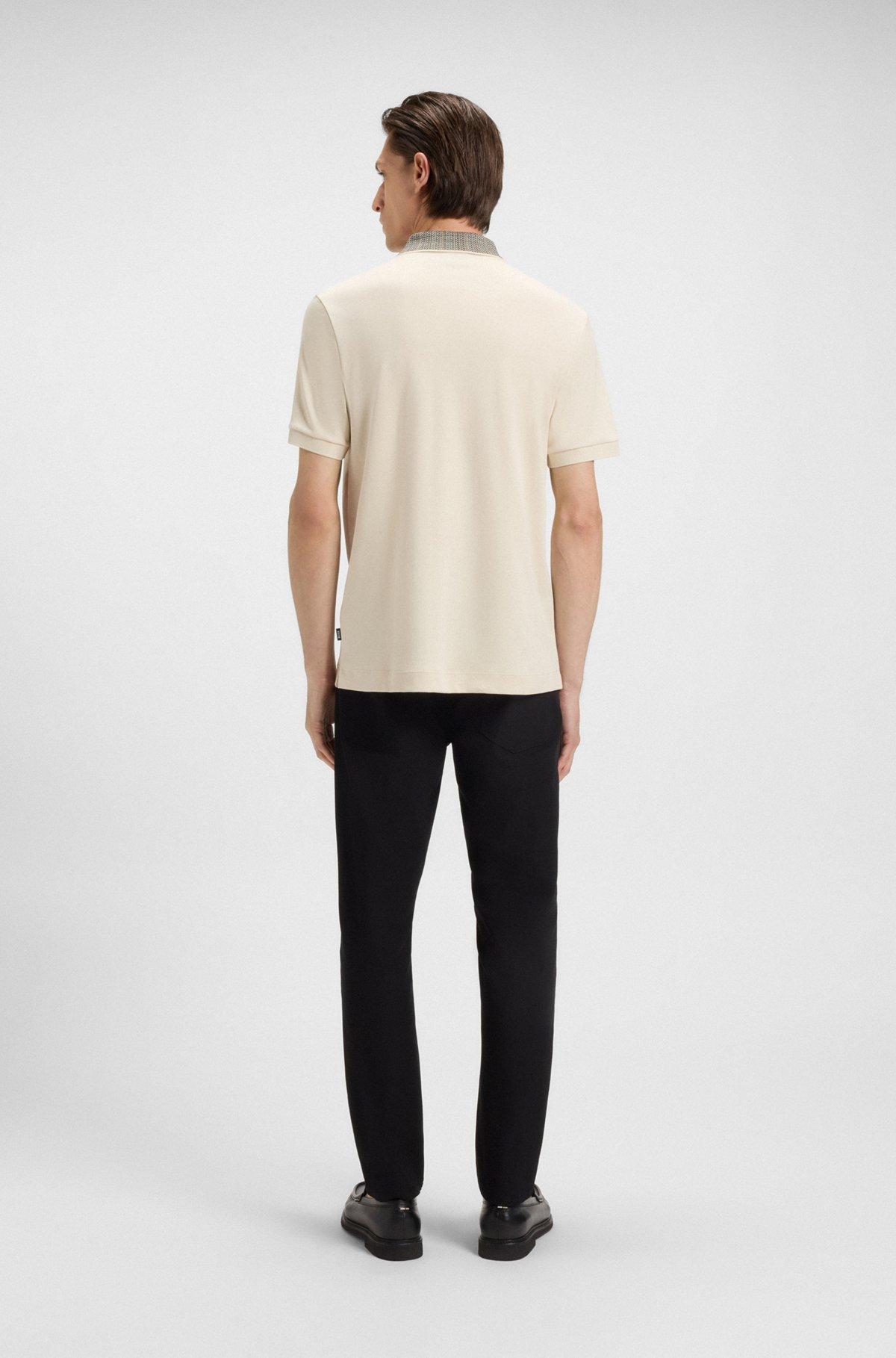 Pima-cotton polo shirt with patterned collar Product Image