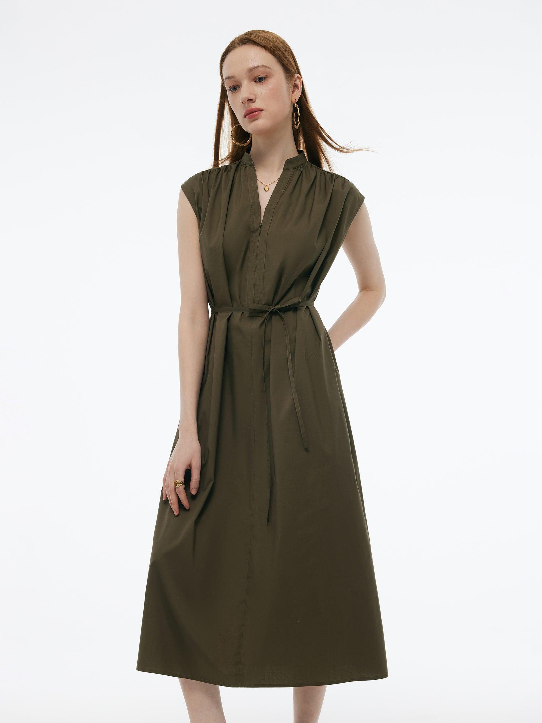 Cap Sleeve Adjustable V-Neck Women Maxi Dress With Belt Product Image