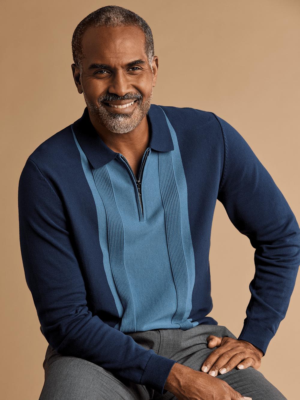 Cotton Quarter Zip Polo - Blue Product Image