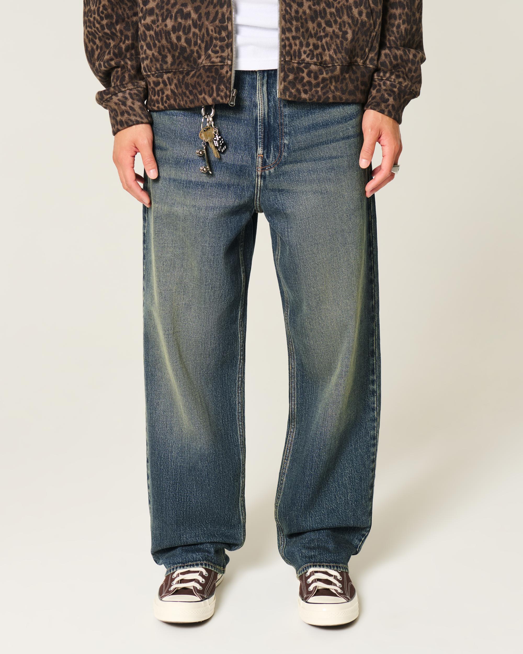 Dark Wash Embroidered Baggy Jeans Product Image